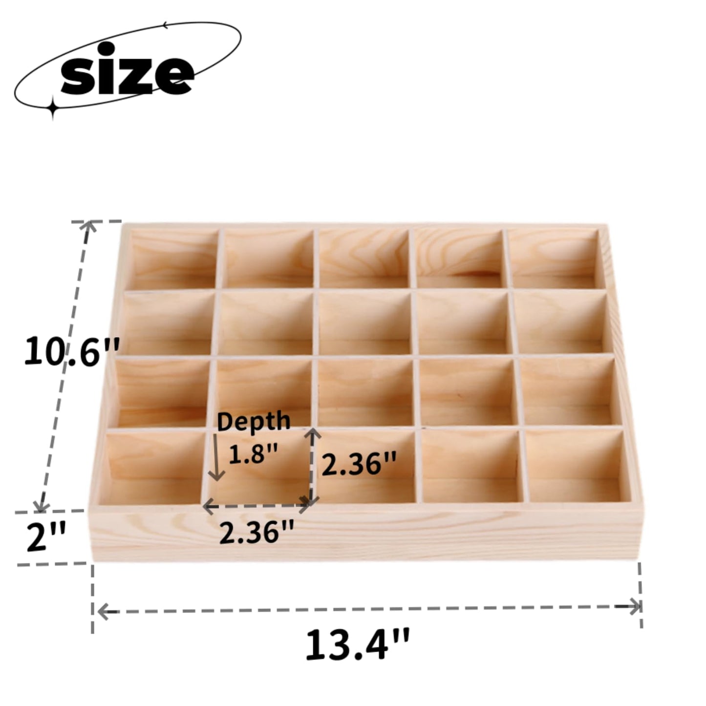 LONG TAO 1 Pcs 13.4''x10.6''x2'' Wooden Storage Divider Box Showcase Display Box Organization Tabletop Box Tray Display Holder with 20 Compartments for Home Craft Office Kitchen Storage