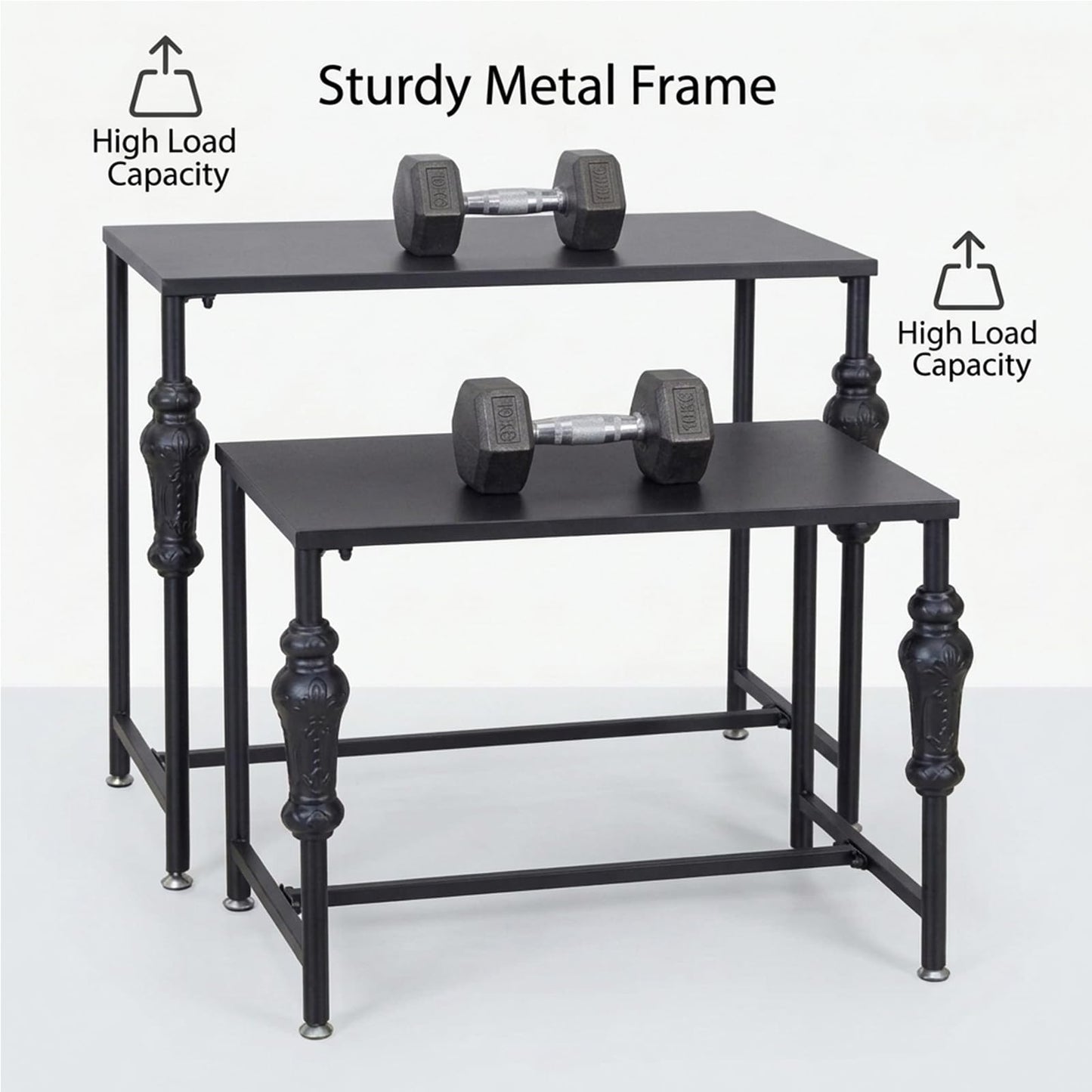 VANDNALI Industrial Retail Display Tables, Standing Clothing Shoes Display Rack, Set of 2 Boutique Display Riser, Retro Unit Storage Shelves, Garment/Handbag Display Stand