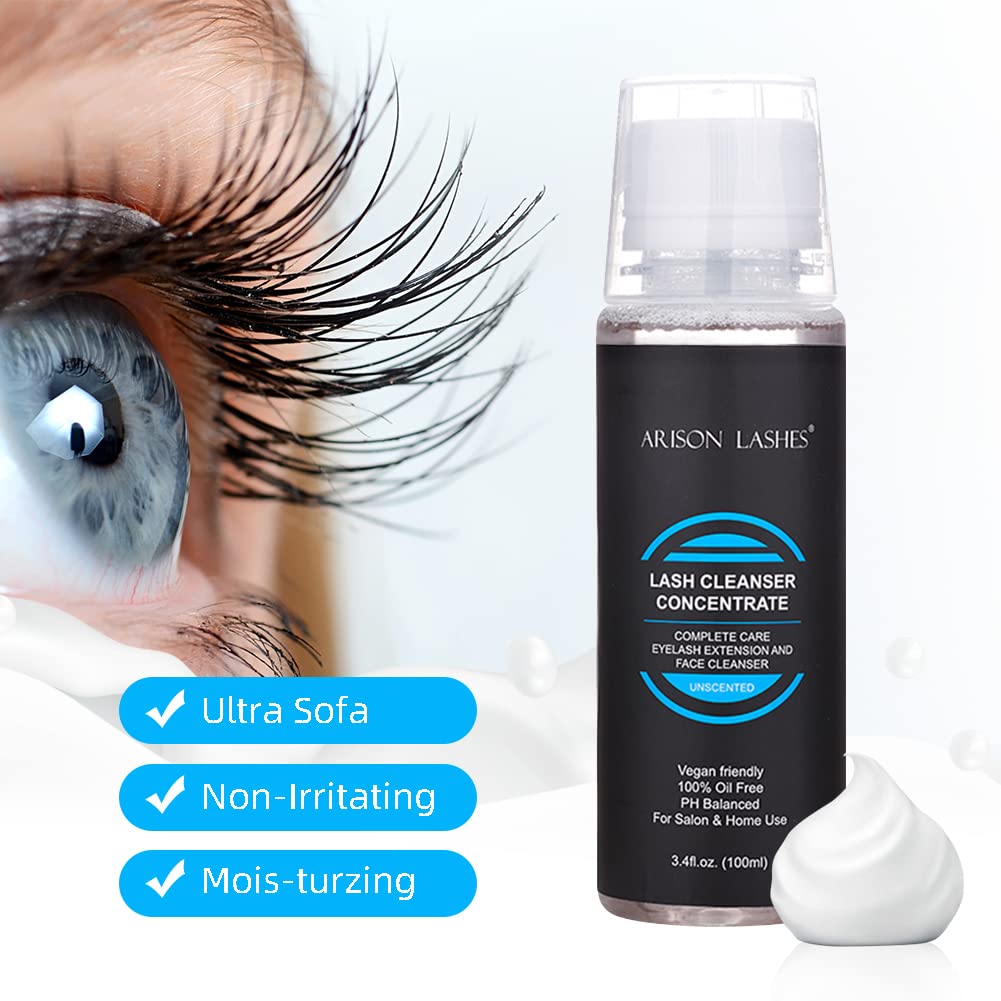 ARISON LASHES Lash Shampoo Concentrate Eyelash Cleanser Concentrate 100ml Foaming for Extensions with Salon Home Care Makes 20 Bottles of 60ml(Unscented)