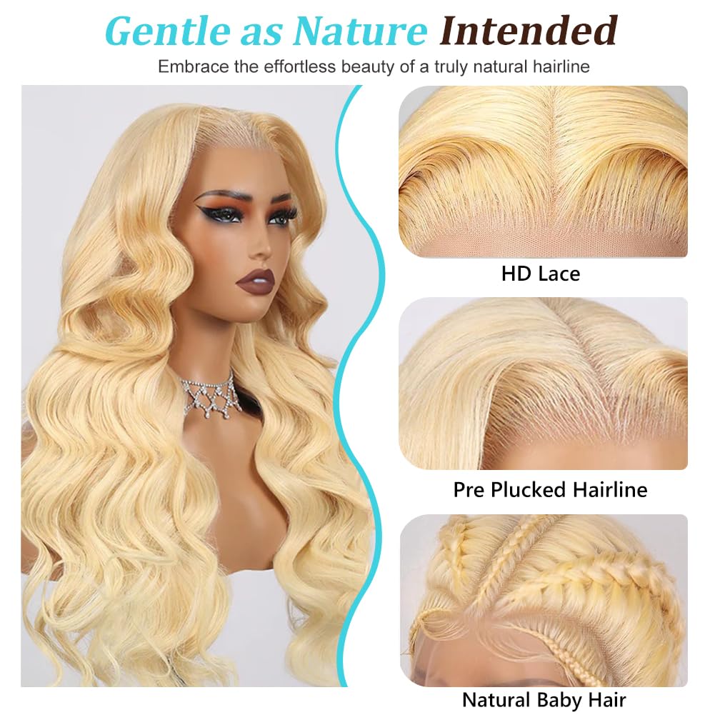 CUTE BEIN 30 Inch 613 Blonde Lace Front Wig Human Hair,13X6 HD Transparent Body Wave Lace Front Wigs Human Hair, 200 Density Blonde Glueless Wigs 613 Lace Frontal Wig Pre Plucked