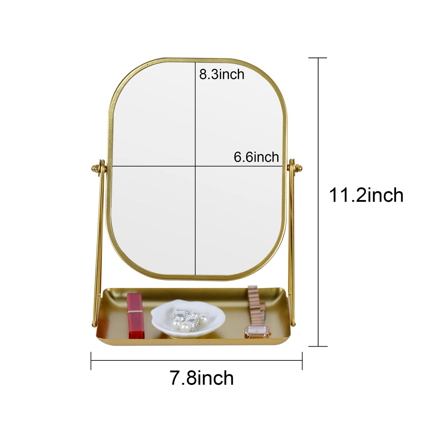 Tstarer 360 Degrees Rotating Metal Makeup Mirror with Storage, Vanity Mirror for Desk, Bathroom, Bedroom, Dressing Table (Gold)