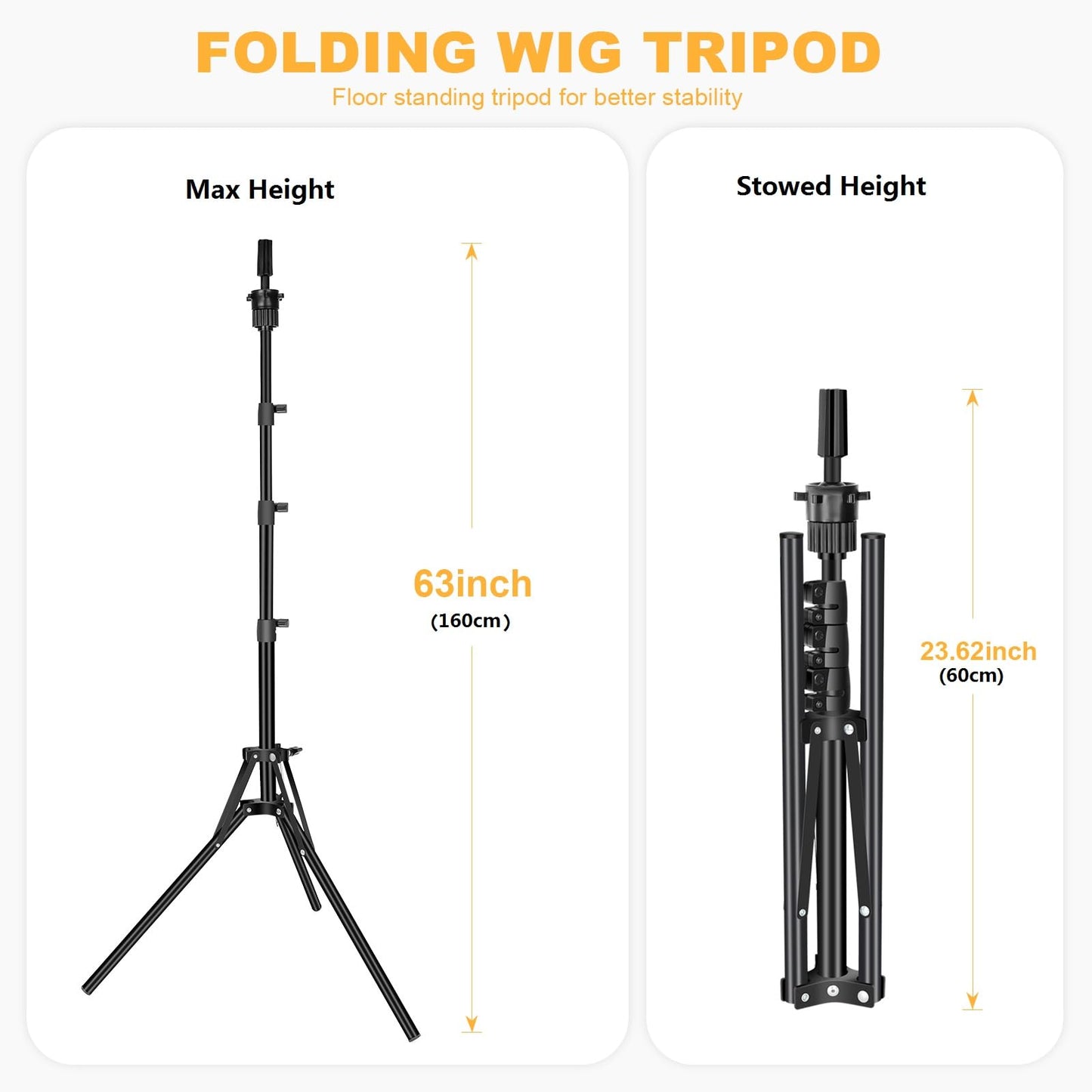 Beauty Star 63inch Tall Wig Stand Tripod with 22inch Mannequin Head, Canvas Block Wig Head Included Adjustable Holder and Wig Caps Kit for Multiple wigs, Perfect for Making Wigs, Display Styling