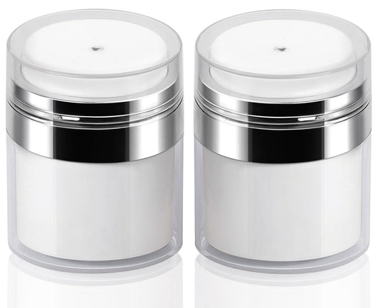 2Pack 50ml Airless Pump Jar - 1.7 Oz Moisturizer Pump Dispenser, Travel Lotion Container Vacuum Bottle for Skincare, Thick Moisturizer