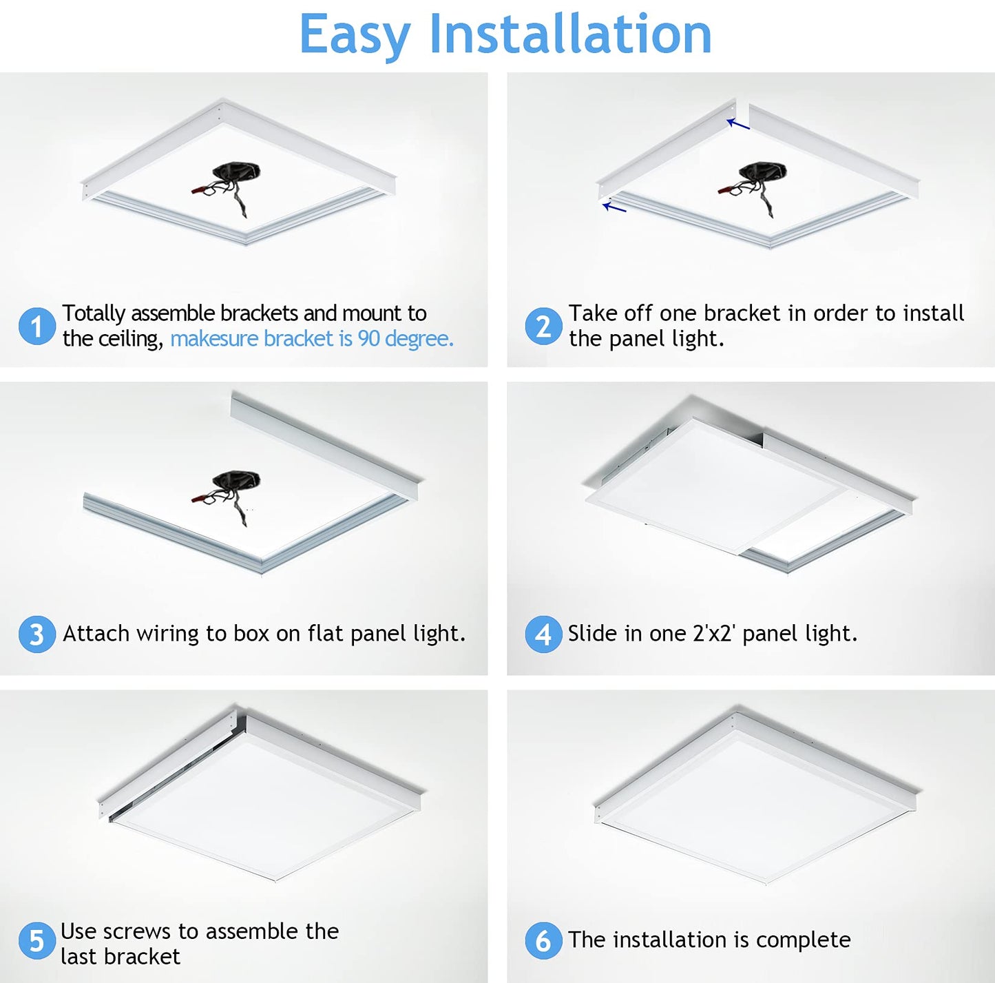 VocgoUU 6 Pack 2x2 Surface Mount Kit for LED Flat Panel Light - Aluminum 24x24 inch Ceiling Frame Kit, Not Include LED Panel Light