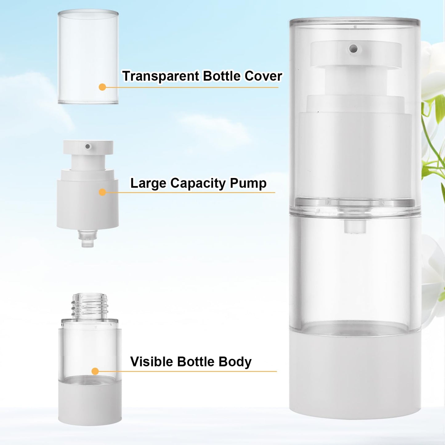 SENENQU 40 PCS 0.5 Oz 15ml Airless Pump Bottles Travel Size Empty Pump Bottle Lotion Container Refillable Cosmetic Pump Dispensers for Foundation Moisturizer Shampoo Toiletry