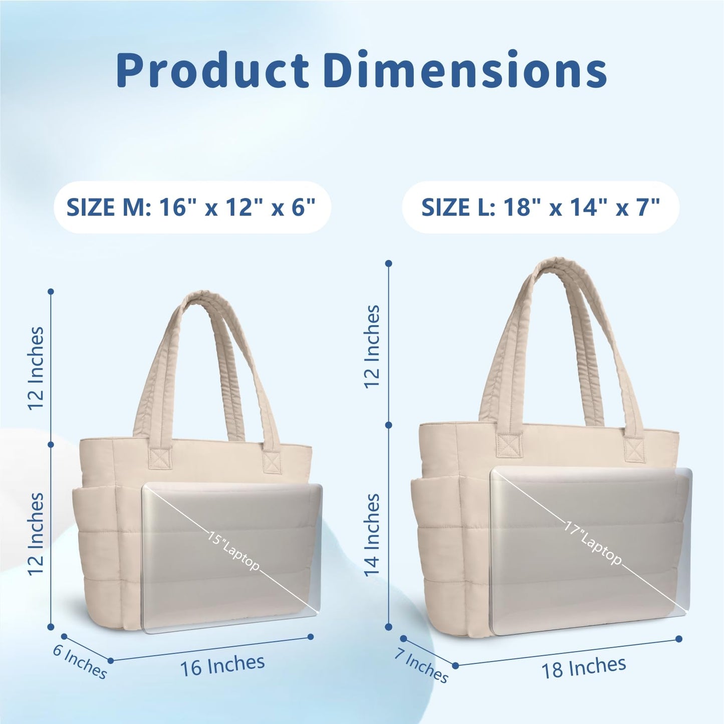 TOPDesign Puffer Tote Bag for Women, Lightweight Puffy Handbag with Compartments & Cosmetic Bag, Quilted Shoulder Bags for Work, Travel, Gym, Gifting (M Beige)