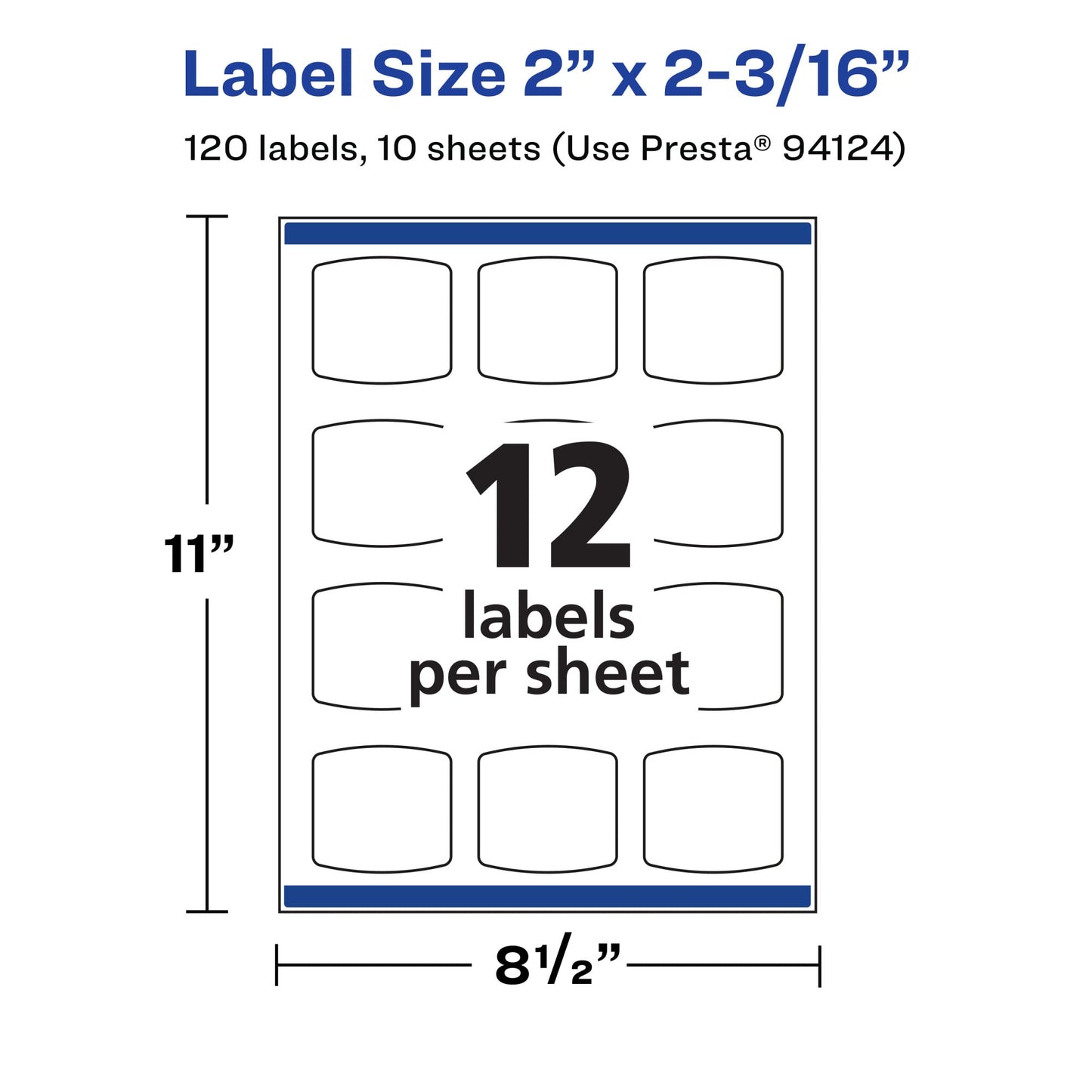 Avery Printable Durable White Arched Square Labels, Sure Feed Technology, 2" x 2-3/16", Print-to-the-Edge, Waterproof Labels, Laser & Pigment-Based Inkjet Compatible, 120 Total