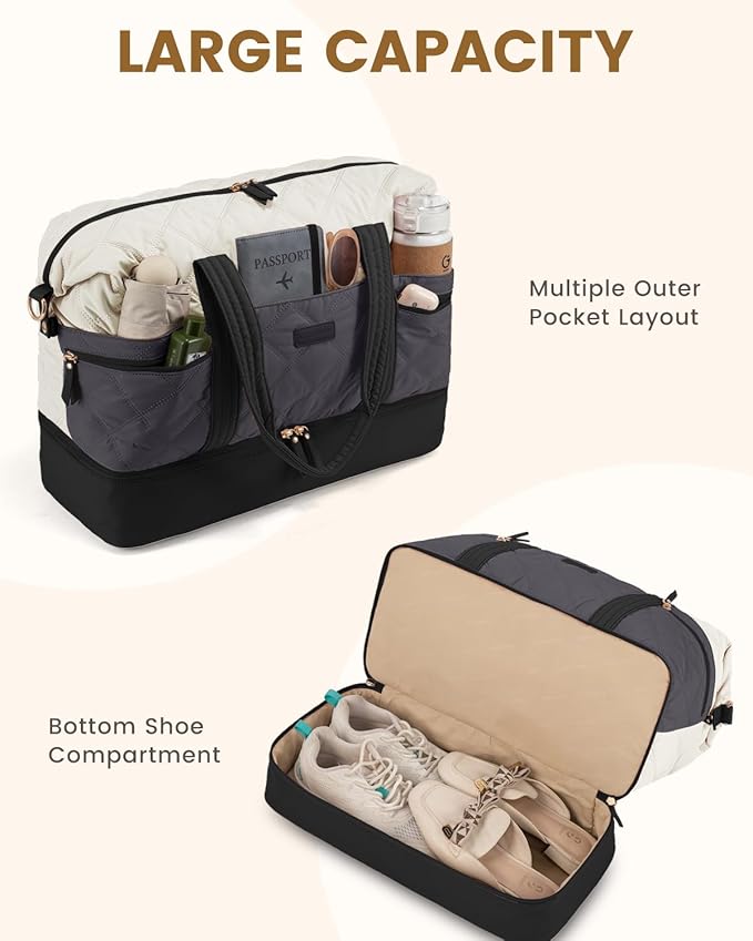 LOVEVOOK Travel Duffle Bag, Lightweight Weekender Bags for Women with Shoe Compartment,40L Puffer Gym Bag Personal Item Travel Bag, Quilted Overnight Bags and Hospital Bag for Labor and Delivery