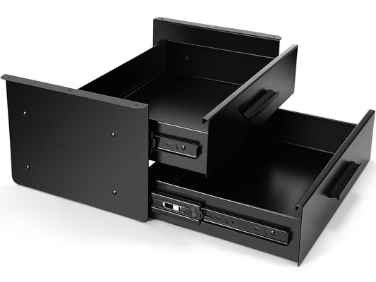 Menkxi 16'' Under Desk Drawer Slide-out Steel Under Counter Drawers Storage Organizer Large Hidden Pull-out Tray for Table Desks Home Office Workstation(Black,2 Layer)