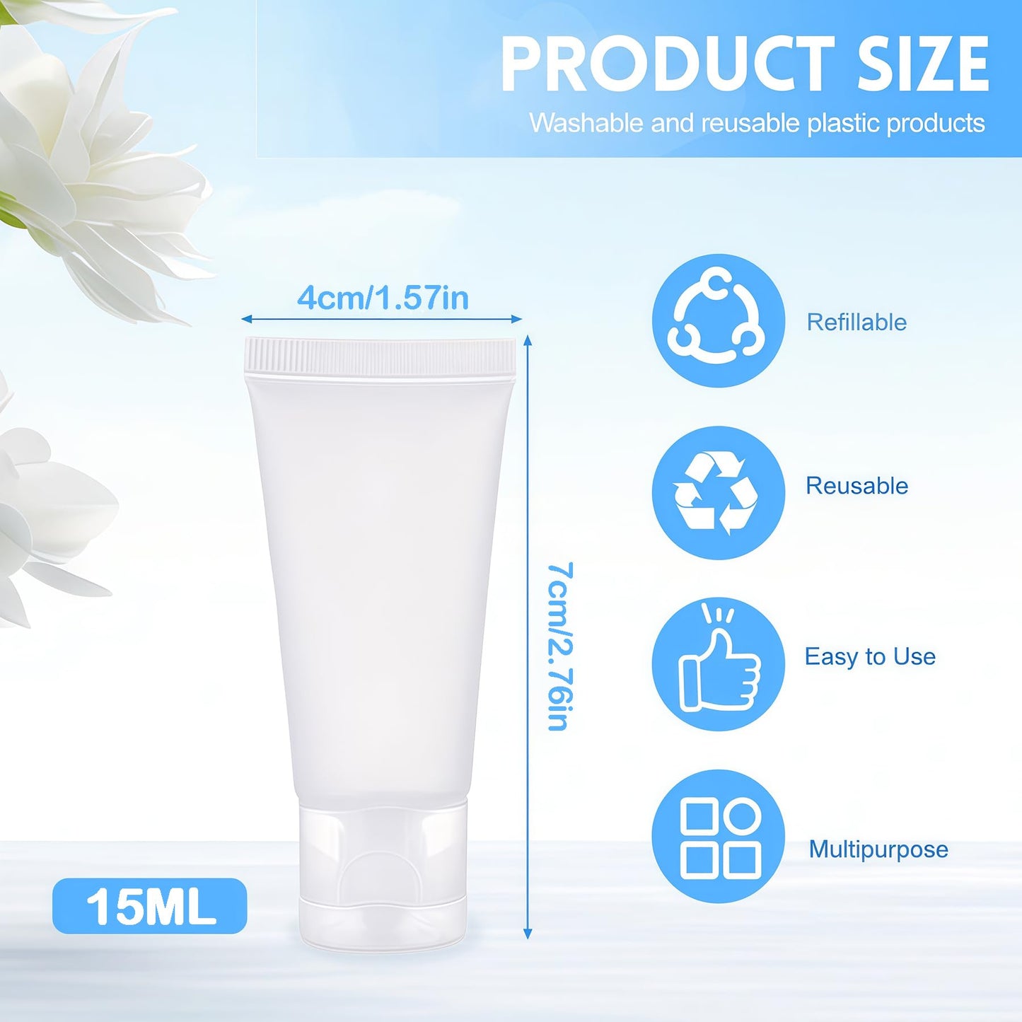 VANTOBEST 20Pcs Transparent Plastic Empty Tubes with Flip Cap Soft Tubes Squeeze Bottle Facial Cleaning Bottles Refillable Makeup Sample Holder Dispenser (15ml/0.5oz)