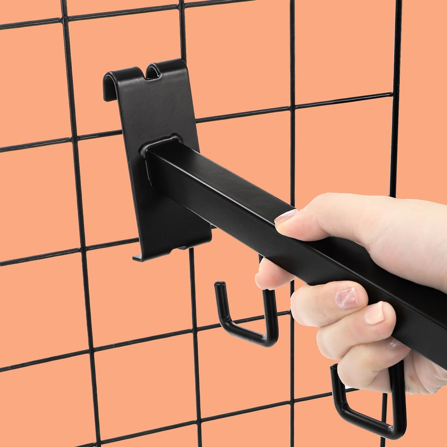 WRINGKIT 6 Pack Gridwall Waterfall Faceout with 5 Hooks, 16.5 Inch Gridwall Waterfall Hangers, Square Straight Arm Hooks for Wire Grid Retail Clothing Display, Grid Wall Accessories