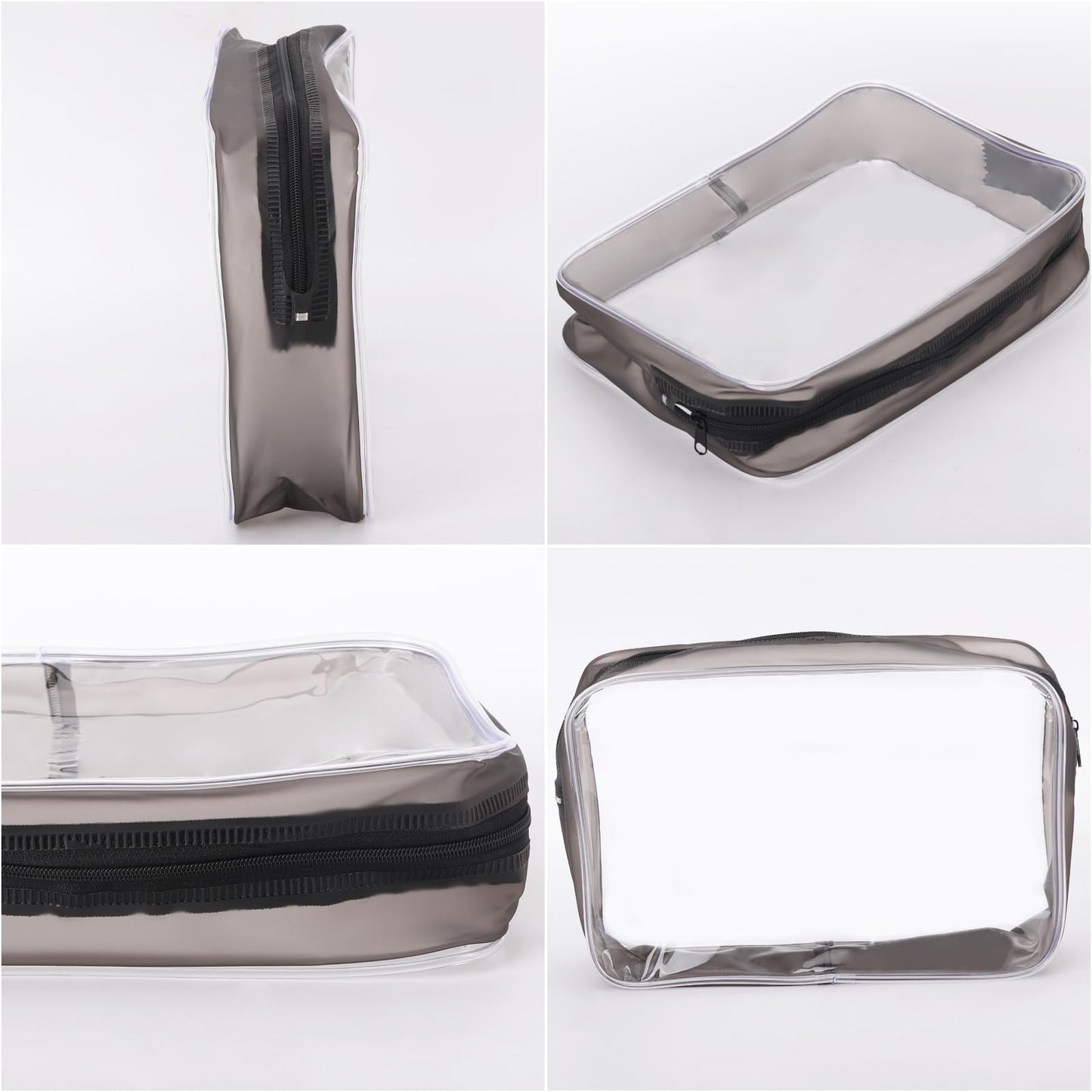 Tbestmax 10 Pack Clear Cosmetic Bags Makeup Bags Portable Waterproof TSA Approved Travel Toiletry Bags Large Organizer Matte Black, 9" x 6.3" x 2.6"