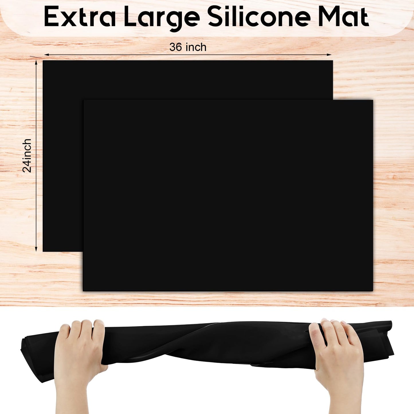 Hushee 2 Pack Extra Large Silicone Mat Place Mats Table Protector Craft Heat Resistant Mat for Kitchen, Painting(Black,24 x 36 Inches)