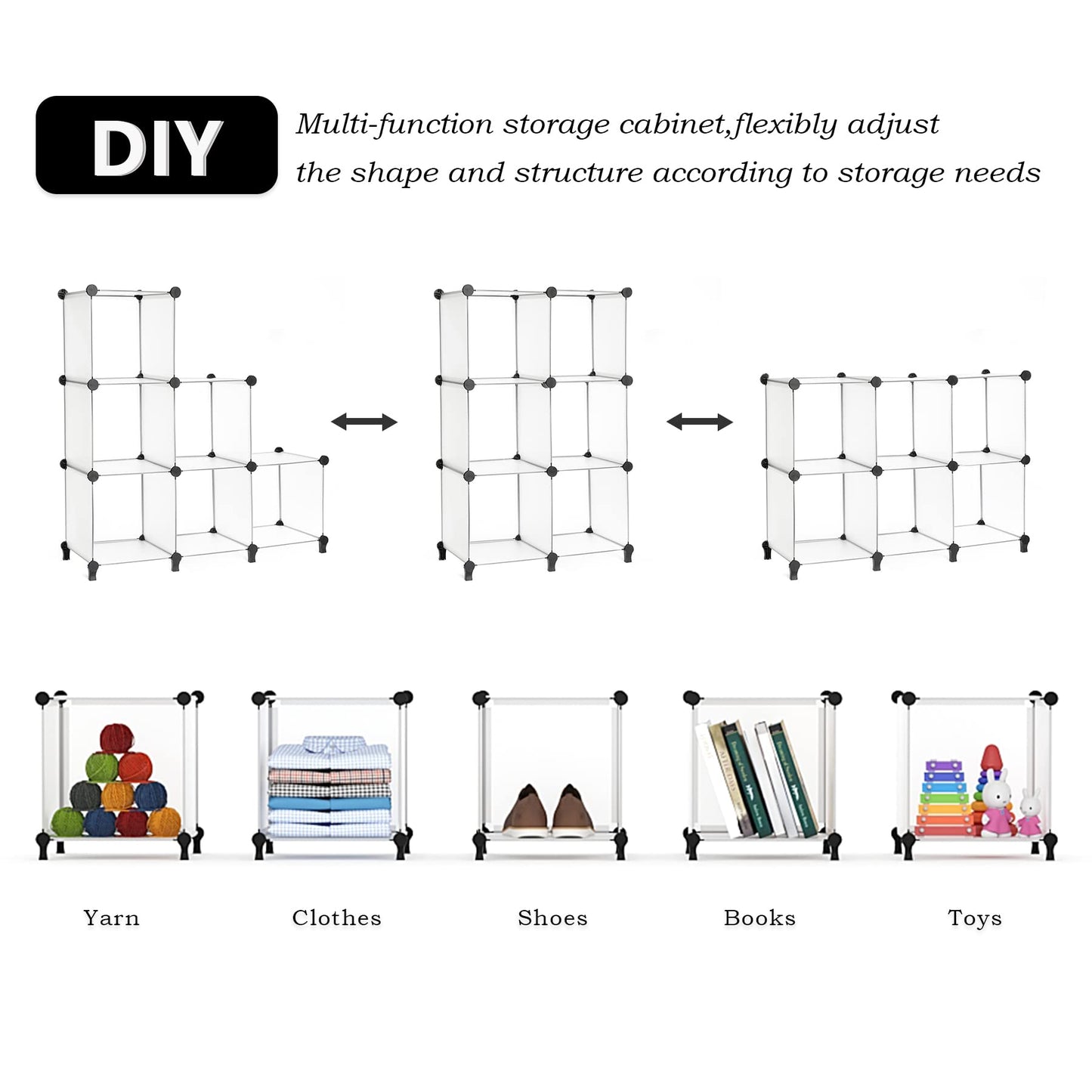 AWTATOS Closet Organizer 6 Cube Closet Storage Shelves DIY Stackable Clothes Storage Organizer Shelving for Closet Bedroom, Home, Translucent