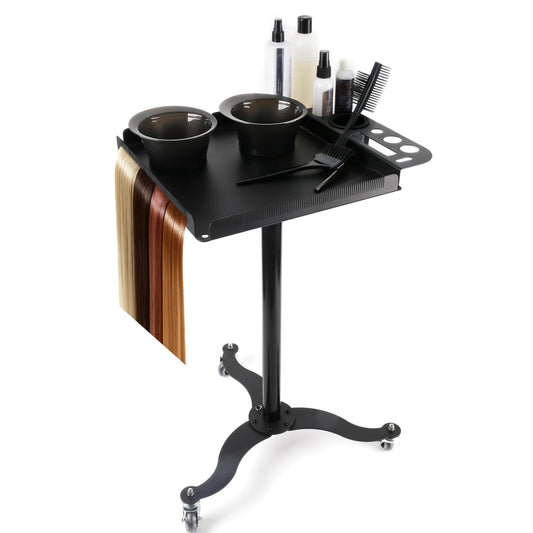 ASTONFOG Salon Tray on Wheels, Tattoo Tray with Storage Platform, Adjustable Height Hair Stylist Coloring Extension Rolling Trays with 2 Magnetic Bowls & Hair Separator Stand for Salon Spa Use