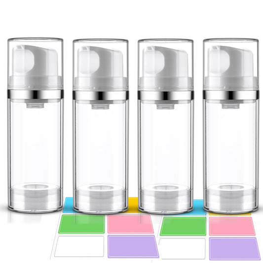 Cosywell Airless Pump Jars 3.7oz/110ml 4 Pack Pump Bottle Dispenser Empty Moisturizer airless Pump Bottles Cosmetic Pump Container Travel Pump Bottles for Toiletries Shampoo Lotion and Cream Clear