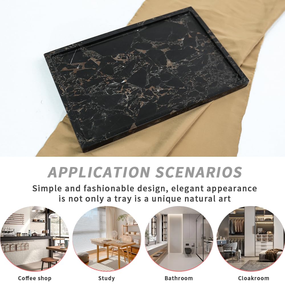 100% Natural Marble Serving Tray Luxury Calaccata Viola Marble Storage Tray for Home Decor Stone Tray for Bathroom/Kitchen/Vanity/Dresser,Plate Holder for Tissues, Candles, Towel