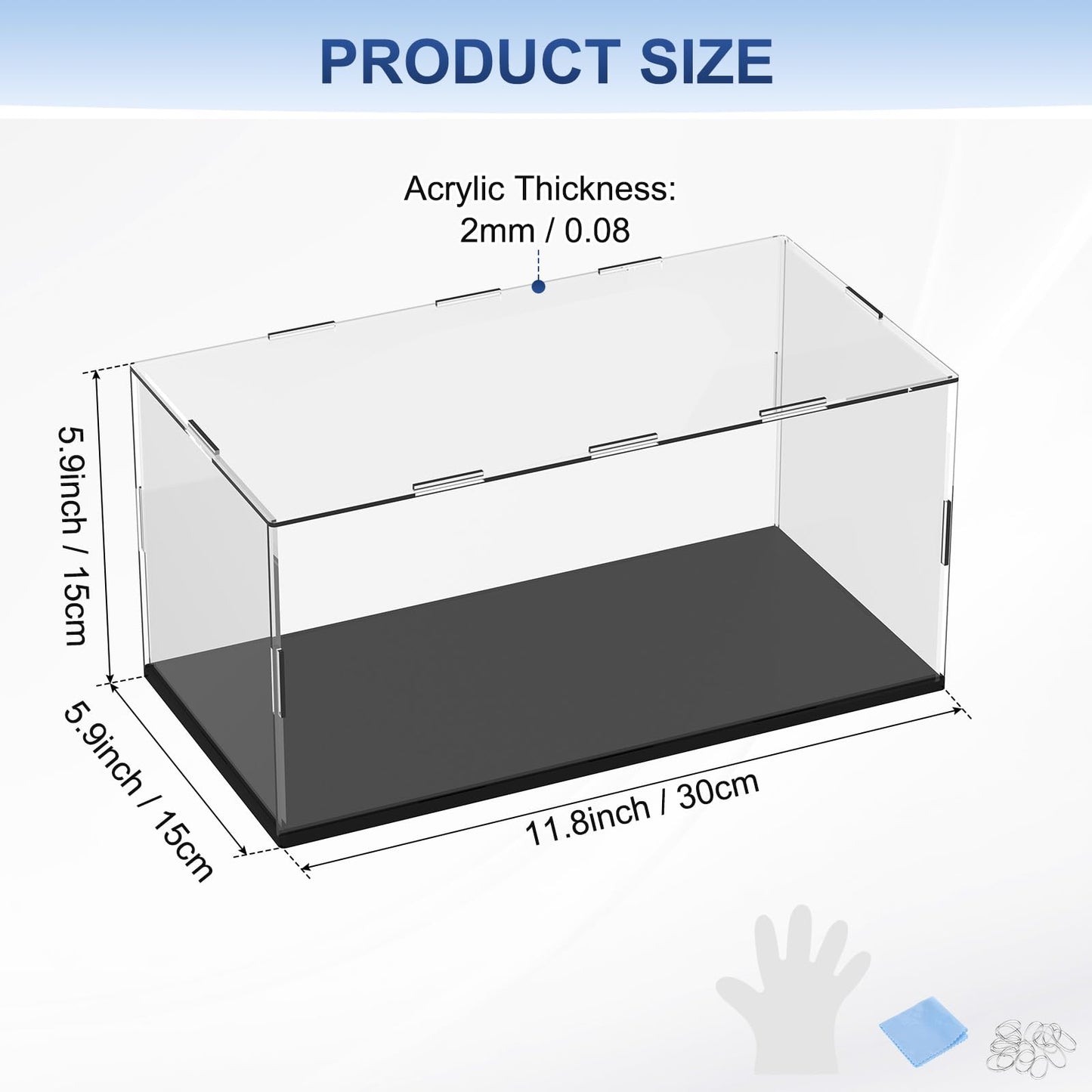 M METERXITY 1-Pack Acrylic Display Case, 11.8x5.9x5.9 Inch/30x15x15cm Acrylic Clear Display Case Box with Black Wooden Base for Collectibles, Dustproof Showcase [Black, Clear]