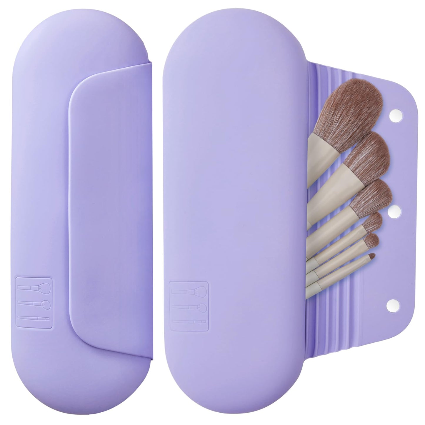 AGIKET Silicone Makeup Brush Holder Travel Cosmetic Bag：Soft Portable Cosmetic Face Brushes Holder with Upgrade Anti-Fall Out Magnetic Closure, Large Travel Makeup Brush Case - Lavender