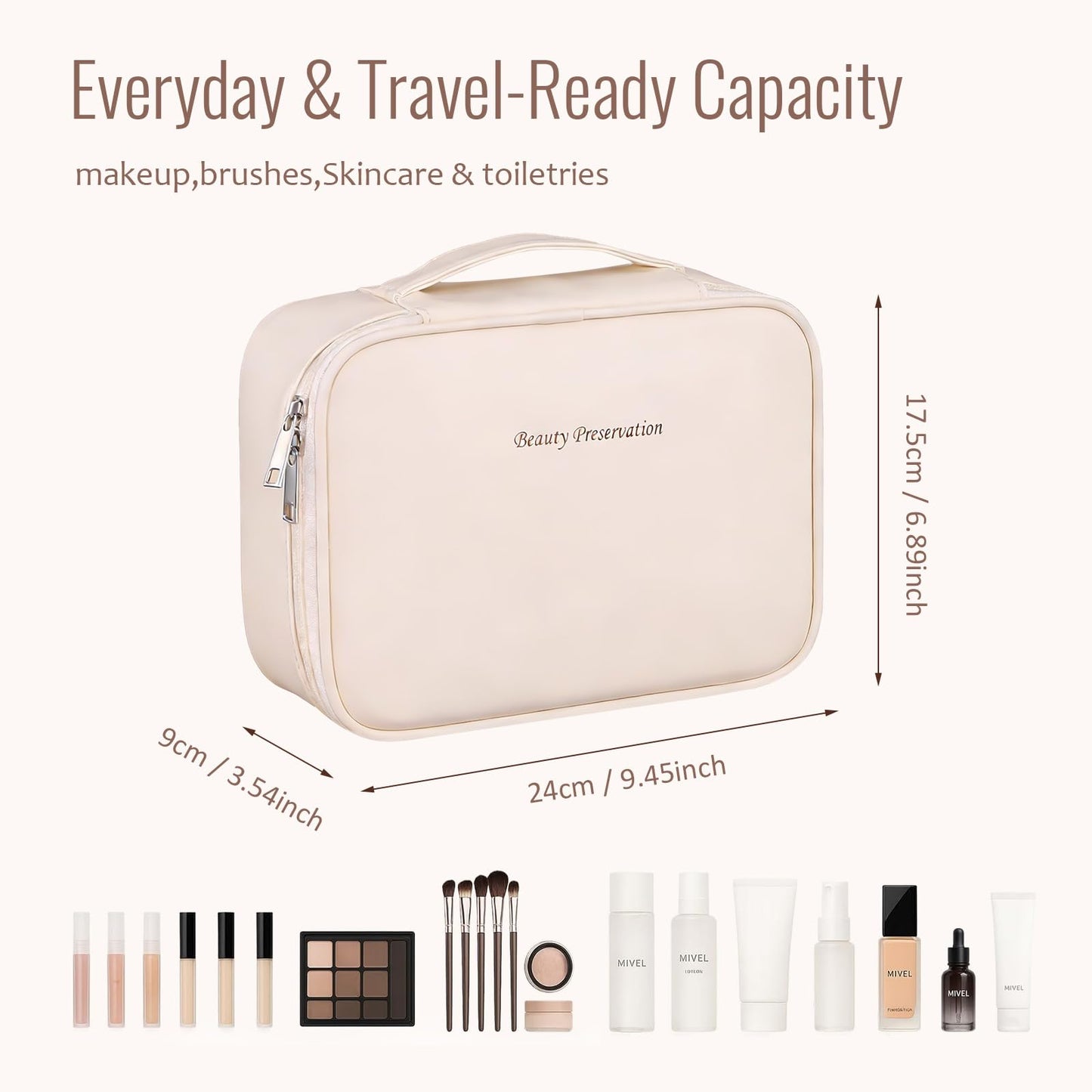 Premium Makeup Bag for Women - Large Capacity Travel Cosmetic Bag Organizer with Multiple Compartments, Water-Resistant Toiletry Bag for Daily Use & Vacation, Stylish Cosmetic Storage Pouch (White)