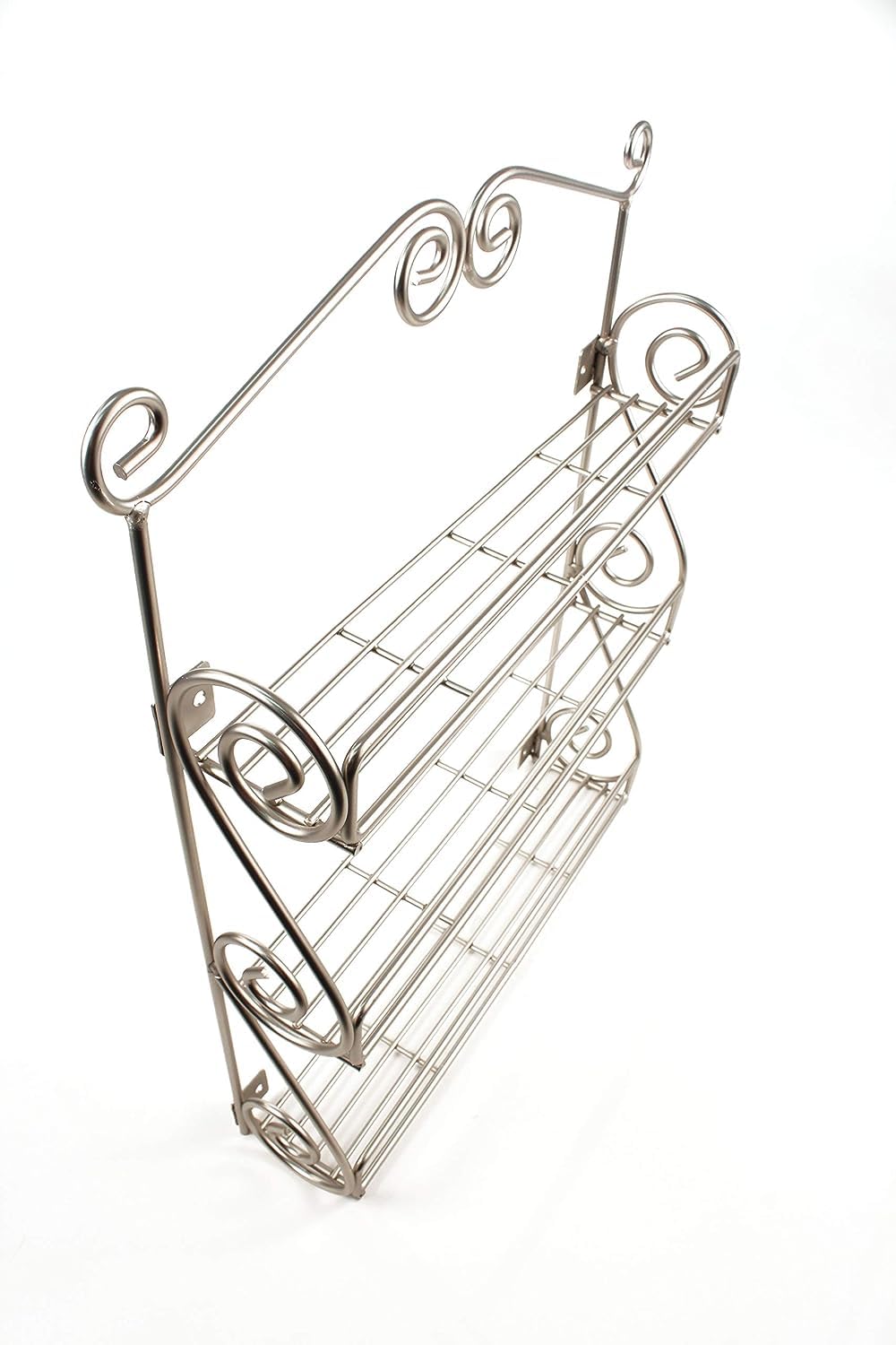 FitWell Scroll Wall Mount Spice Rack, 3-Tier, Traditional Spice Rack Cabinet & Kitchen, Beauty & Nail Polish Organizer for Bathroom, Scroll Wall-Mounted (Satin Nickel)