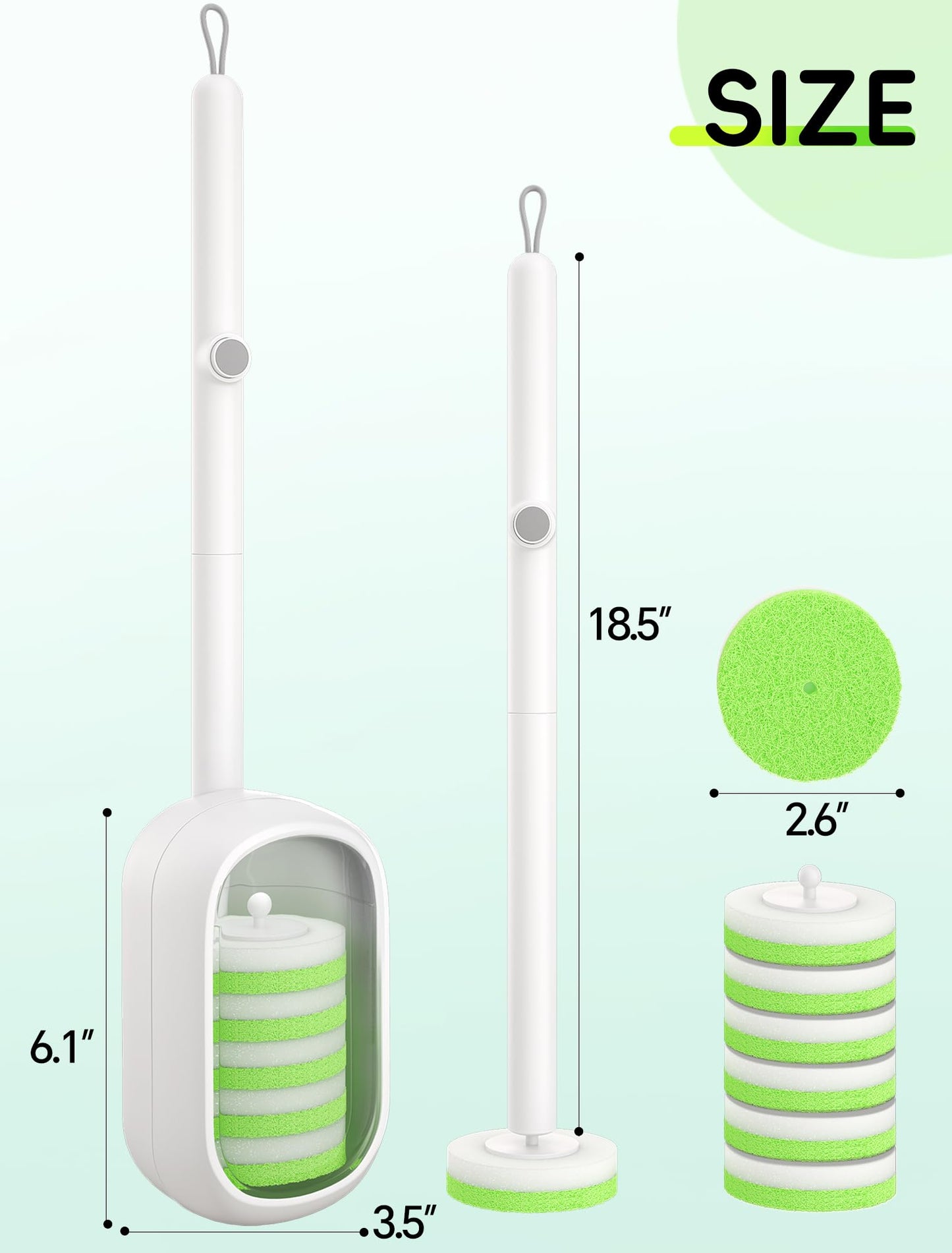 LEGUO Wall Mounted Disposable Toilet Brush System with Holder, Toilet Bowl Cleaning Wand with Green Refills and One-Button Release, 1 Wand and Holder with 24 Green Refills