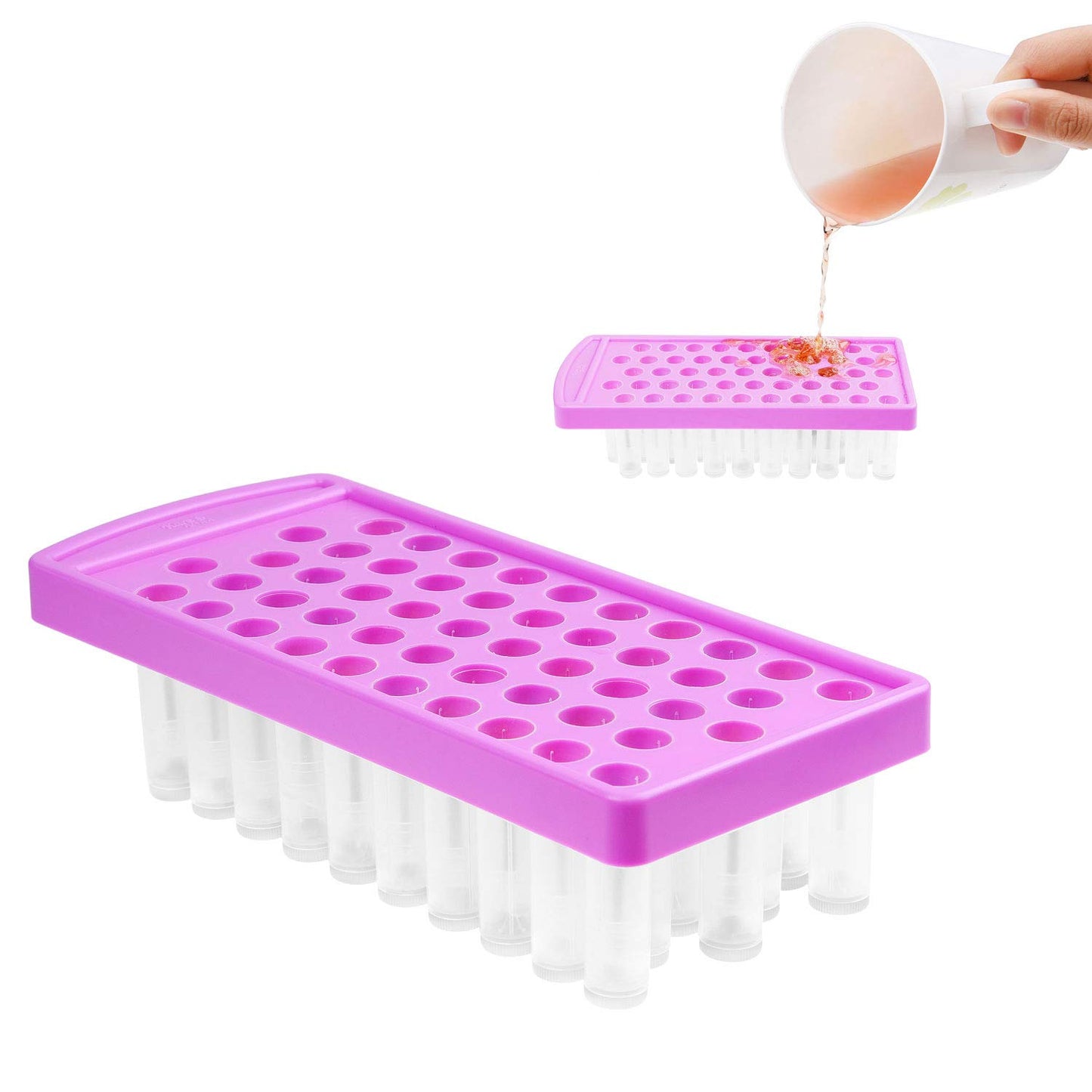 Lip Balm Filling Tray and Spatula - BPA Free - 50 Empty Lip Balm Tubes with Caps (Clear) - 3/16 Oz (5.5 ml) - 50 Writeable and 50 Printed Stickers - Make Natural Lip Balm - DIY