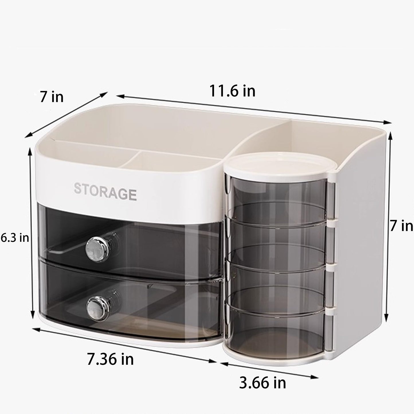 Freebirdly Makeup Organizer Countertop with Drawers, Rotating Skincare & Cosmetic Organizer for Vanity, 4 Clear Swivel Drawers, Large Capacity Make Up Storage for Cosmetics, Brushes, Jewelry