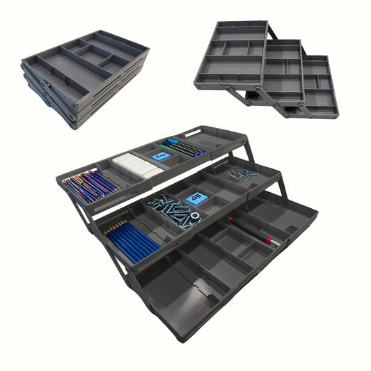 3 Tier Drawer Organizer, Multi Level Smart Drawer Organizer for Desk, Expandable Organizer for Office, Makeup, Jewelry, Kitchen, Folding Storage for Home and Office Drawers & Craft Organizer - Gray