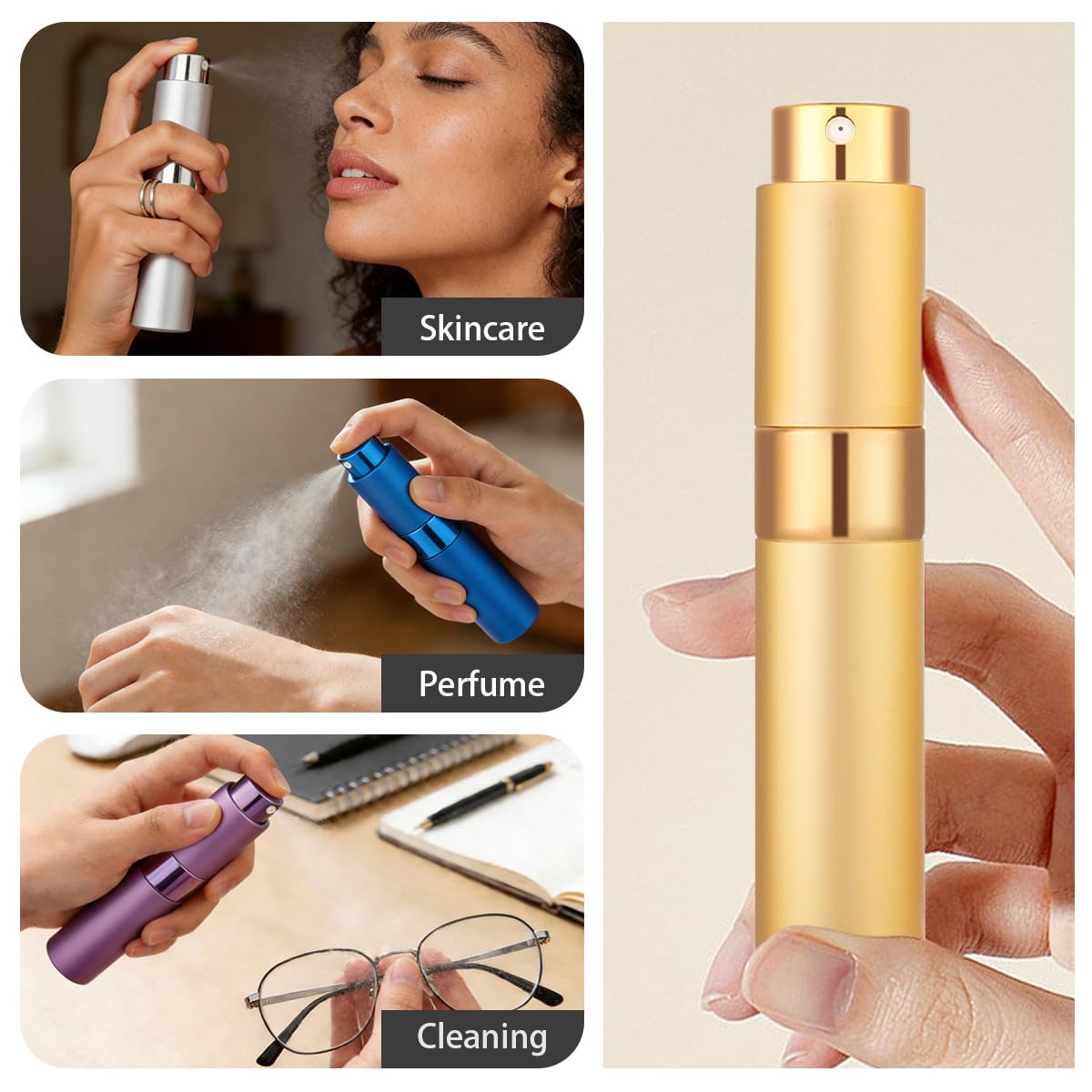 Tonxus Travel Perfume Bottle, 7pcs Small Cologne Spray Atomizer, Refillable 10 ML Travel Size Empty Sprayer for Perfume Sample Container, Portable Fragrance Decant Dispenser