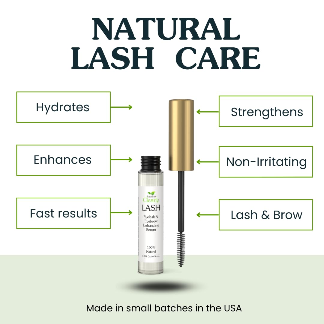 Clearly LASH, Natural Eyelash Growth Serum for Longer, Fuller Enhanced Lashes and Brows with Castor Oil + Vitamin E | Irritation Free and Paraben Free