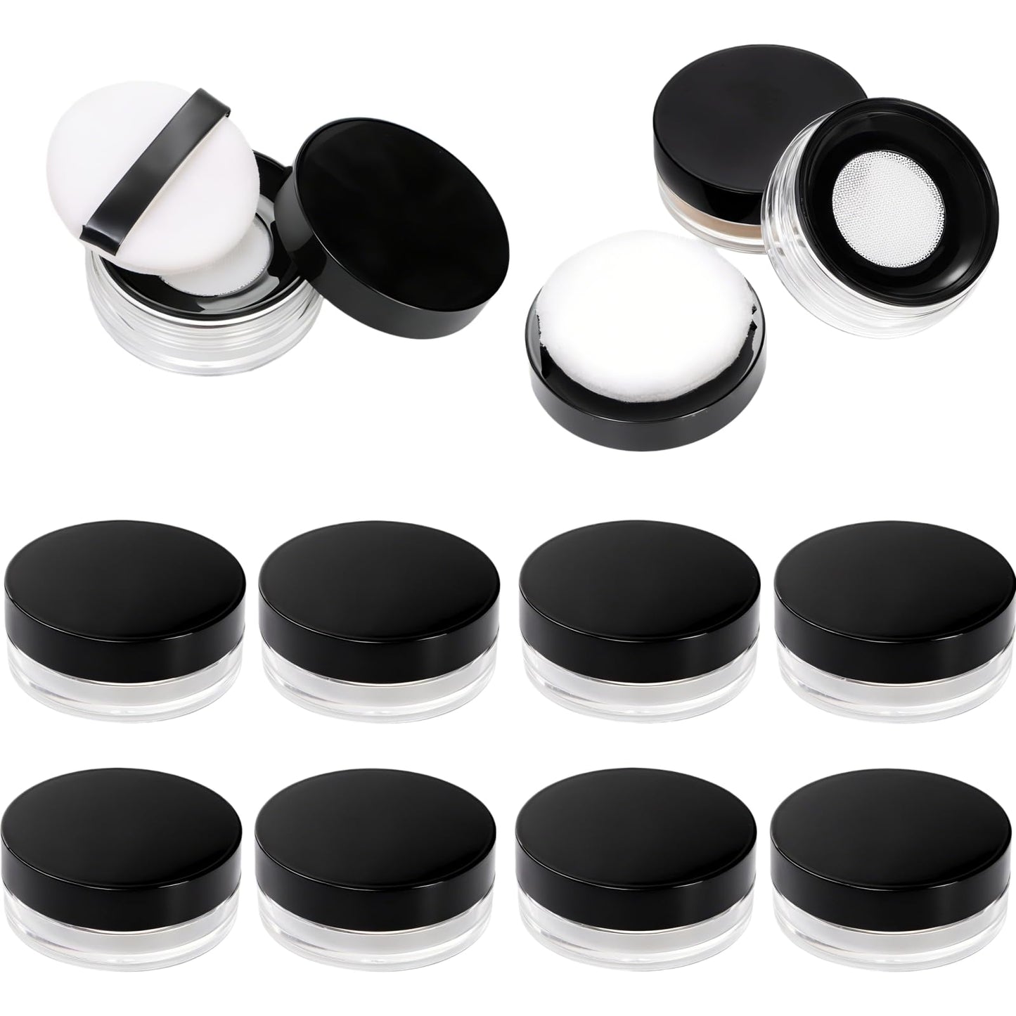 Covzoe 8 Pieces 10g/10ml Loose Powder Containers, No Leak Reusable Plastic Empty Powder Case with Sponge Puff, Compact Makeup Powder Box Cosmetic Jar Refillable with Sifter and Lid for Travel