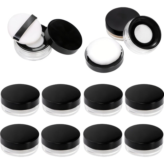 Covzoe 8 Pieces 10g/10ml Loose Powder Containers, No Leak Reusable Plastic Empty Powder Case with Sponge Puff, Compact Makeup Powder Box Cosmetic Jar Refillable with Sifter and Lid for Travel