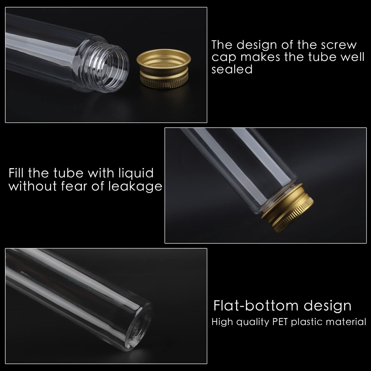 Clear Test Tube,36 Pack Clear Plastic Test Tubes Candy Tube Transparent Test Tubes with Cap,Flat Bottomed Plastic Tubes Bath Salt Container,3.7 OZ (Gold Cap)