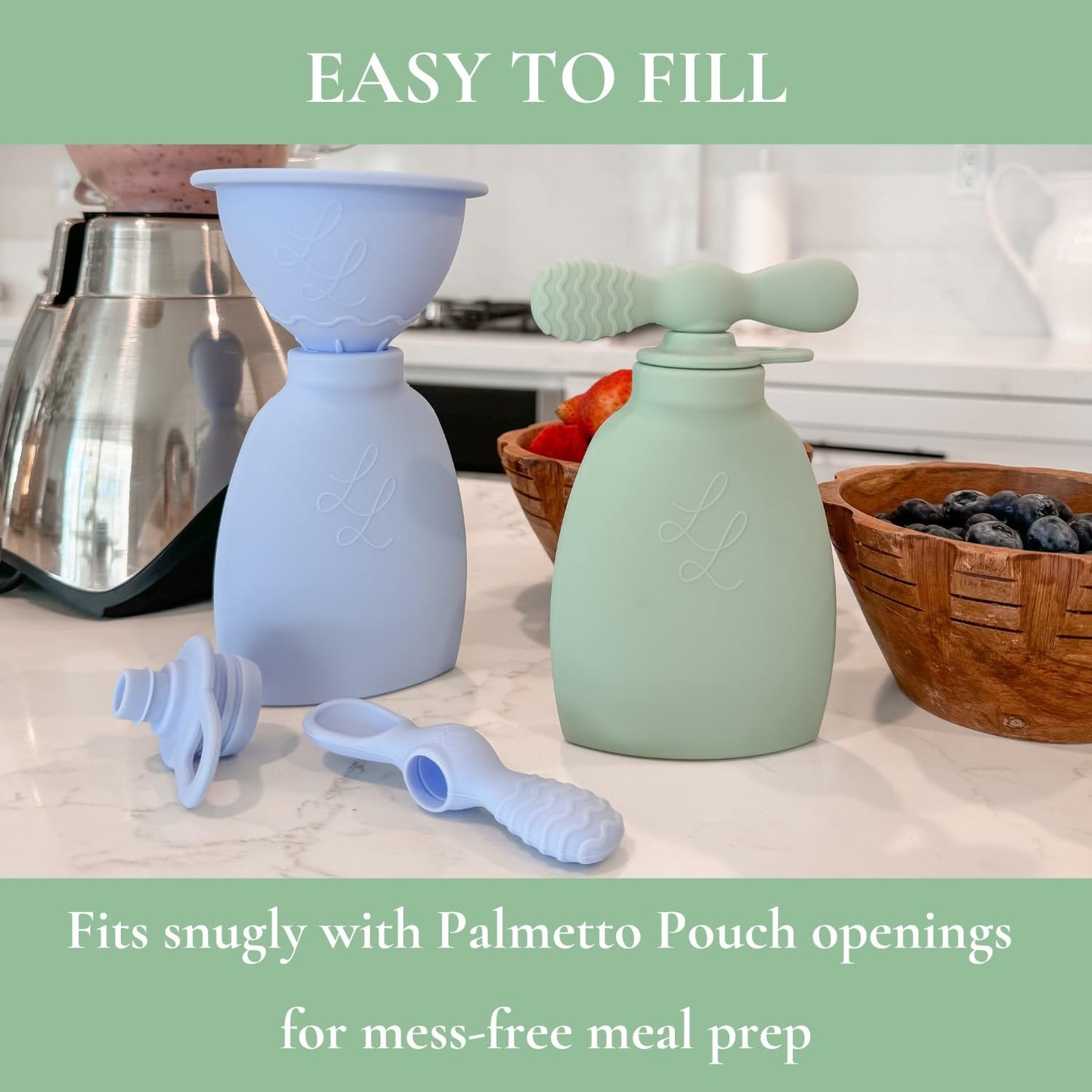 Lowcountry Littles Nontoxic Silicone Funnel - Premium Food Grade - BPA & PFAS Free - Perfect for Baby Food Pouches & Breastmilk Transfer - Easy to Clean and Dishwasher Safe - Blue