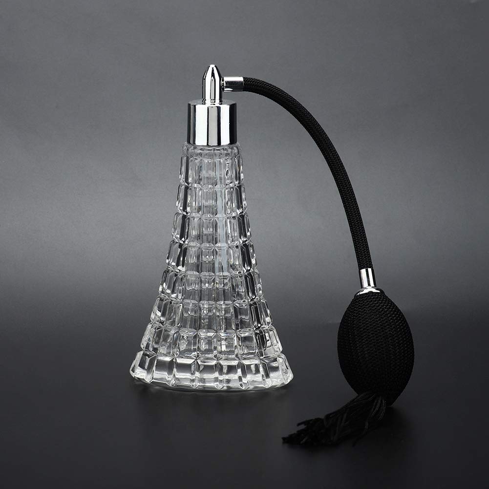 75ml / 2.53oz Refillable Vintage Perfume Bottle, Empty Glass Perfume Atomizer Spraying Bottle, Retro Perfume Bulb Sprayer with Antique Black Bulb and Tassel