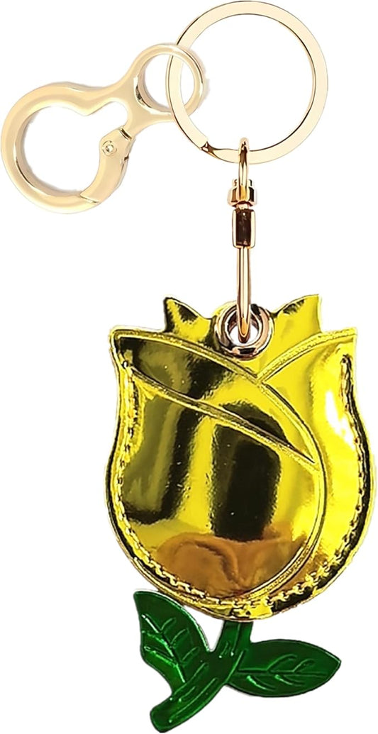 Leather Keychain Holder Case Compatible with AirTag,Cute Protective Shiny Charm Cover with Keyring,Anti-Scratch Finder GPS Tracker Case for Wallet Keys,bag,pets(Yellow Rose)