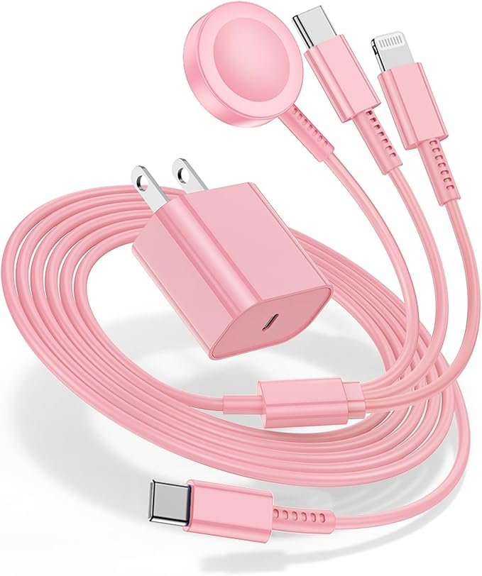 for Apple Watch Charger Fast Charging,3 in 1 Multi Chargers Cable with 20W USB C Charger, iWatch Charger Cord 6.6FT for iWatch Series Ultra2/SE/10/9/8/7/6/5/4/3/iPhone 16 15Pro Max/14/13/12/11(Pink)