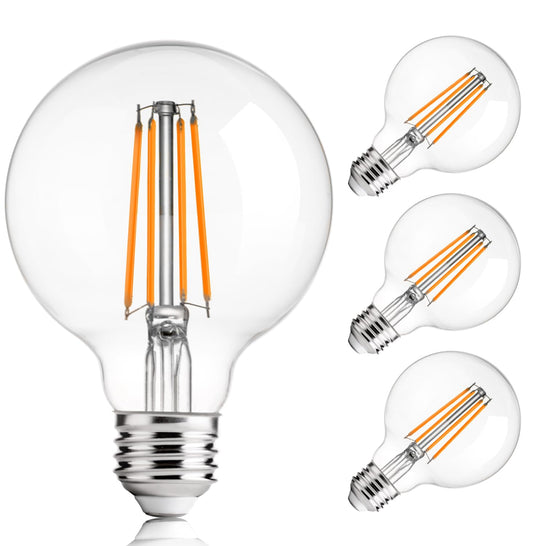 FLSNT G25 LED Globe Edison Bulbs for Bathroom Vanity & Mirror Lighting, 2700K Soft White, CRI90+ Dimmable, 40W Equivalent, 400LM, E26 Base, Clear Glass Decorative Bulbs, UL Listed, 4 Pack