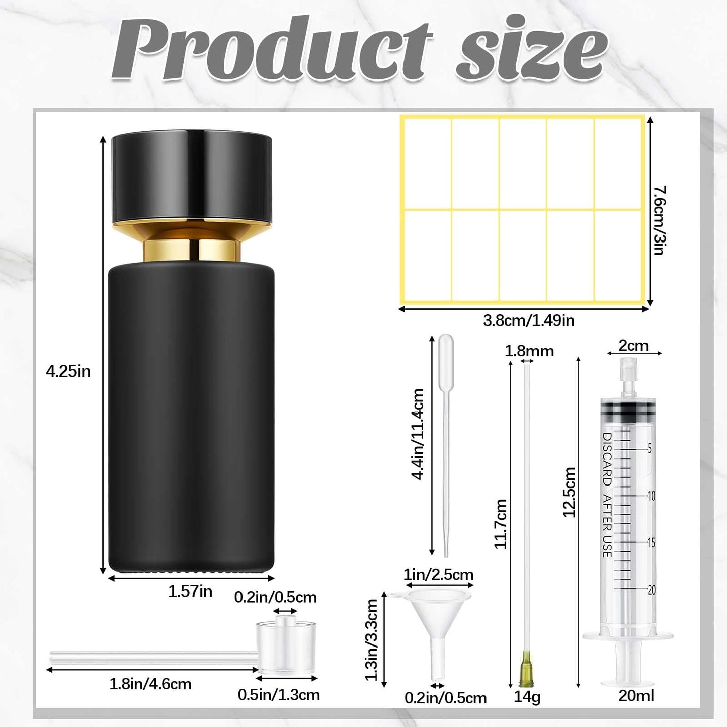 Teenyyou 6 Pack 50 ml Glass Perfume Bottles and Refill Tools Set, Travel Perfume Atomizer Spray Bottles, Portable Empty Refillable Atomizer Decanters with Dispenser Transfer Kit (Black)