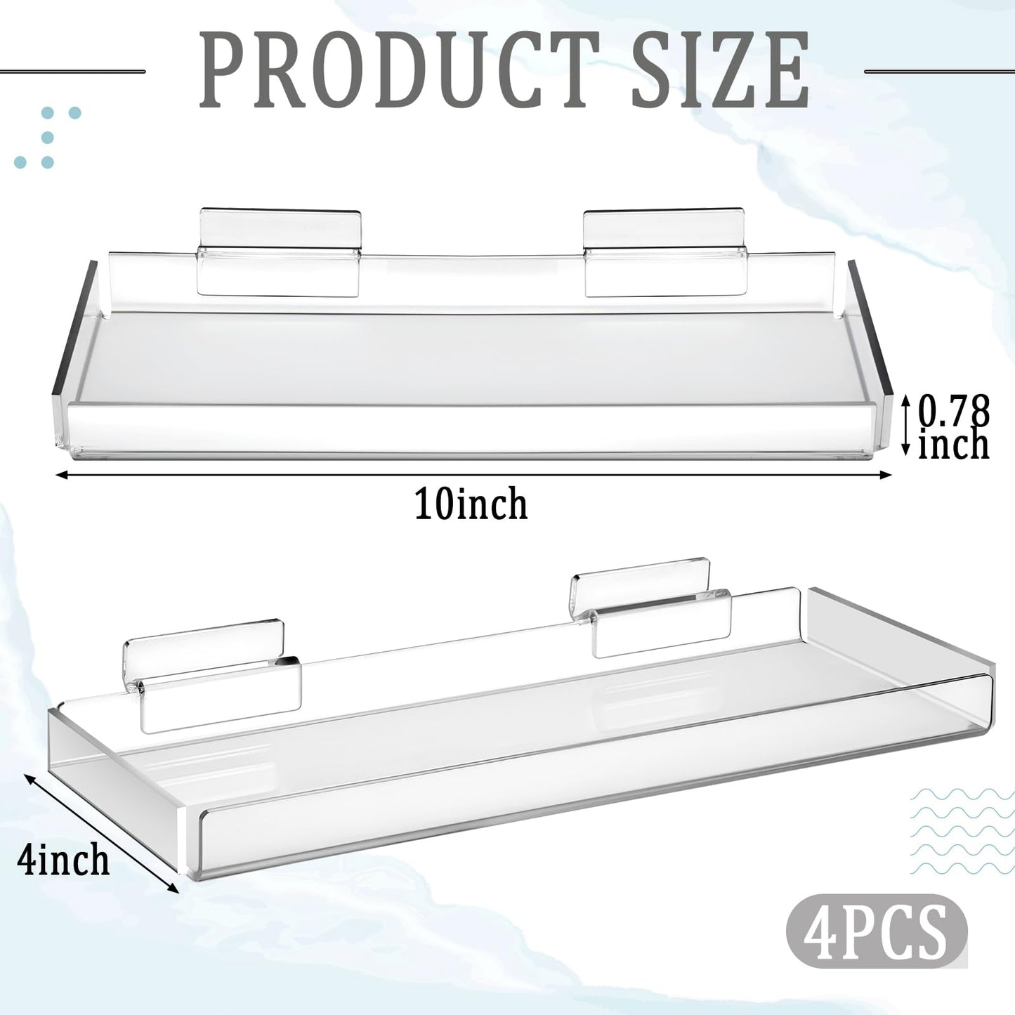Yalikop 4 Pcs Slatwall Shelves Clear Acrylic Slatwall Shelves Organizer Wall Mounted Hanging Accessories Plastic Panel Display Shelf for Retail Store Boutique Garage Home(Fenced Style,10 x 4 Inch)