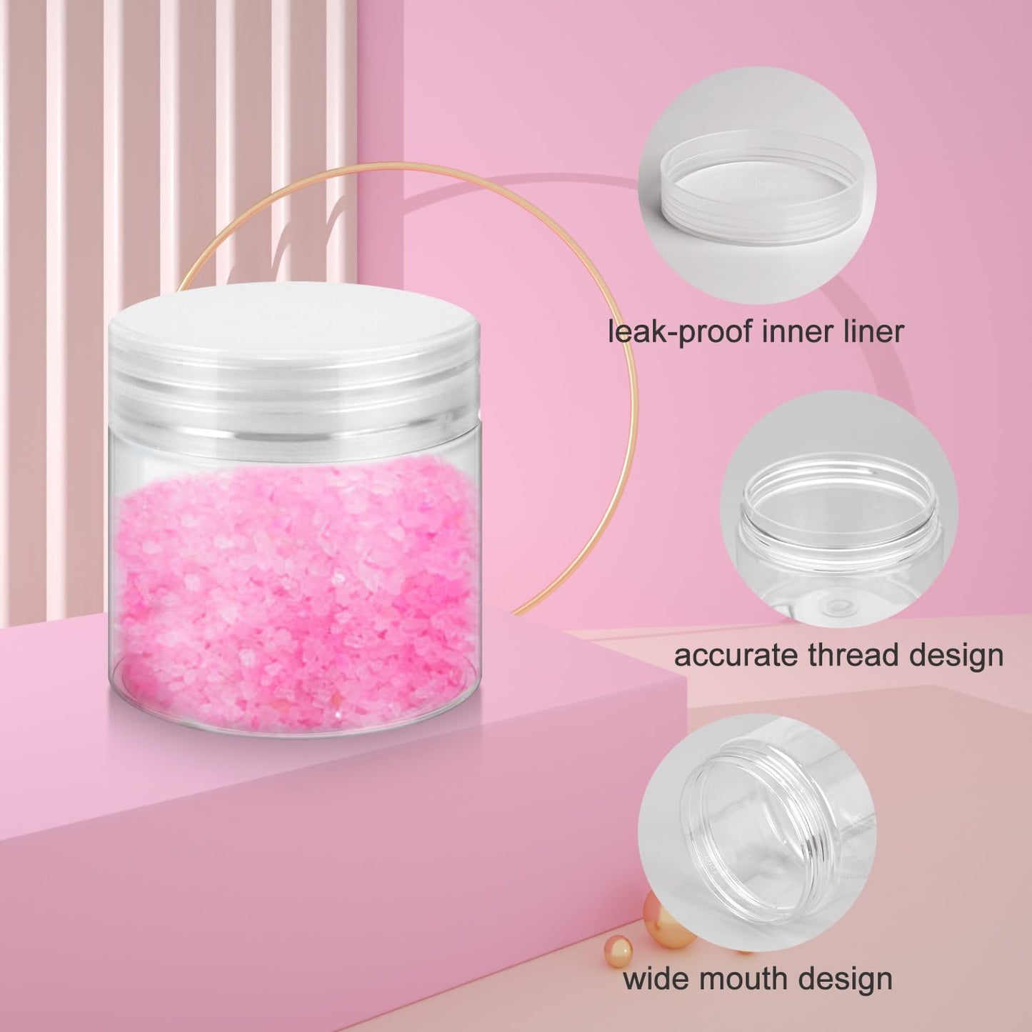 Loretoy 36 Pack 2 OZ Plastic Jars with Lids, BPA Free, Reusable, Refillable Transparent Cosmetic Containers for Bath Salts, Cosmetics, Powders, Beauty Product and Small Accessories - White