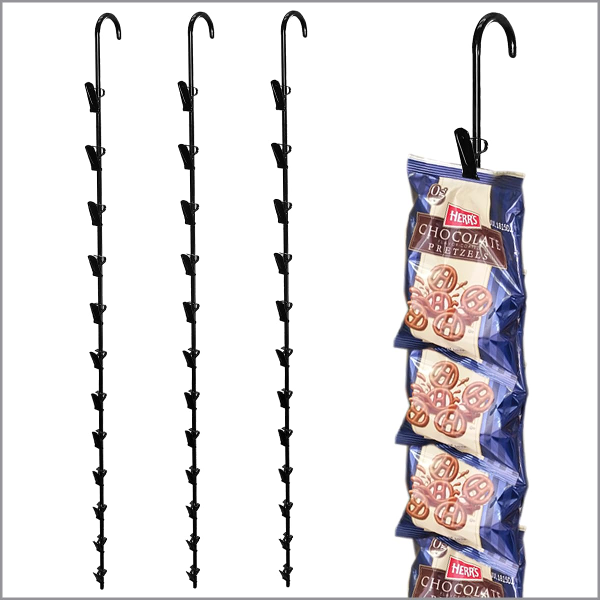 3 Pack Metal Merchandising Clip Strips, 12 Heavy Duty Clips Display Chips, Snacks, Candy, Impulse Items in Retail Stores, Concession Stands, Party, Events, 31" L, Black, by Clip Strip Corp.