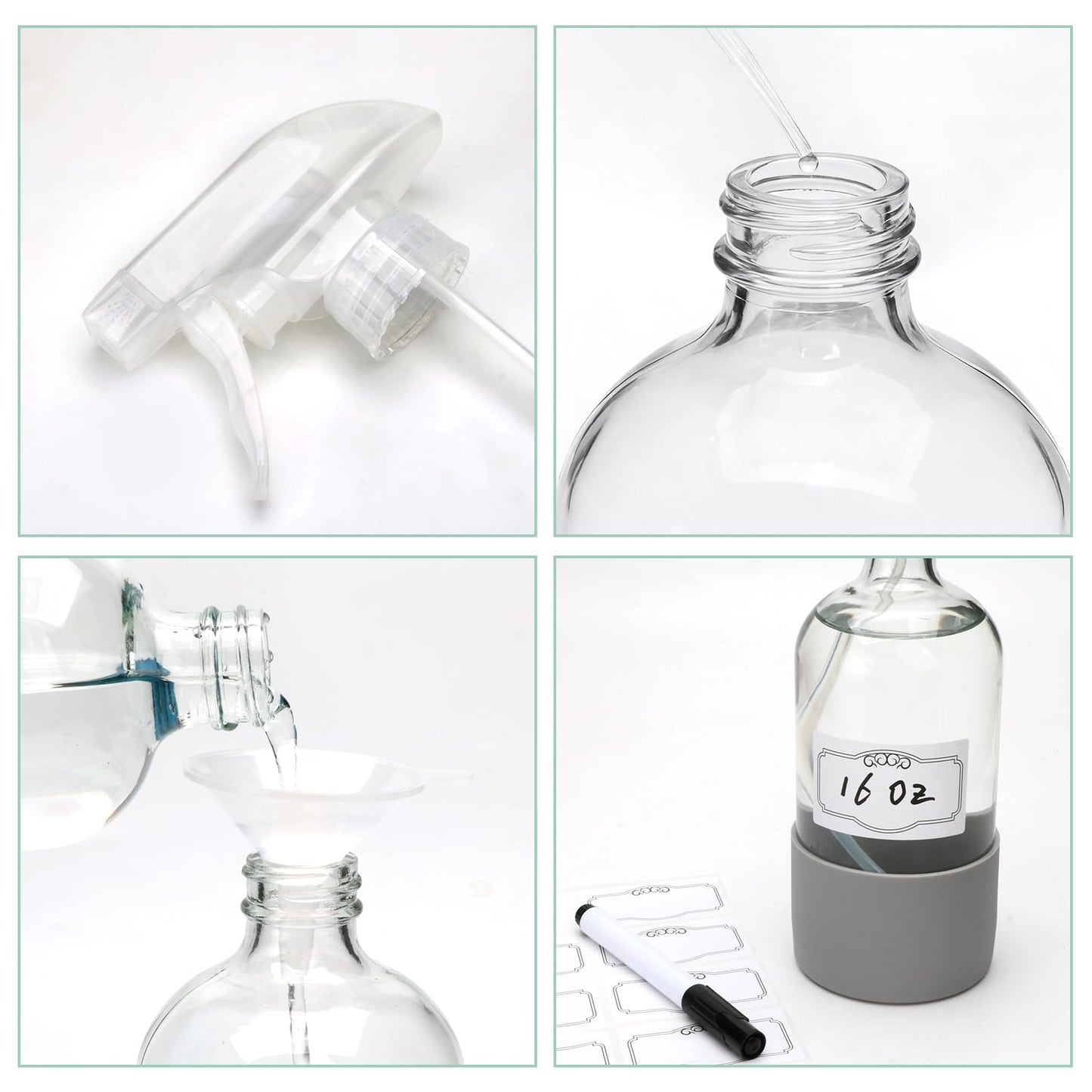 Maredash 16oz Glass Spray Bottles,Empty Reusable Spray Bottles,Glass Spray Bottles for Cleaning,Refillable Containers with Spray Nozzles for Cleaning,Window Cleaner,Hair Care,Flowers12 Pack