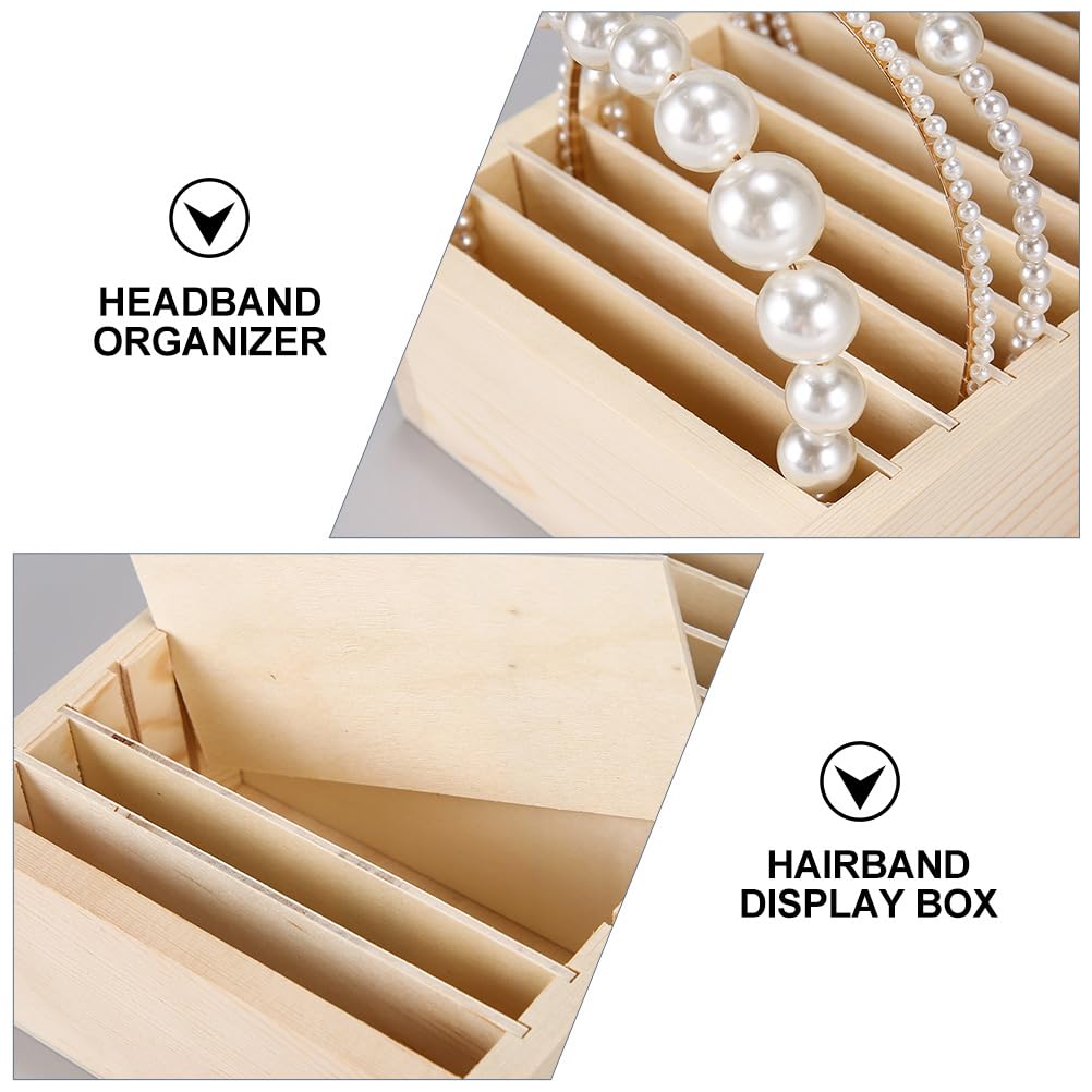 UPKOCH Headband Storage Box with 20 Compartments Wooden Hairband Organizer Display Case Detachable Tray for Hair Accessories Storage 12.59X5.51X2.36 Inches