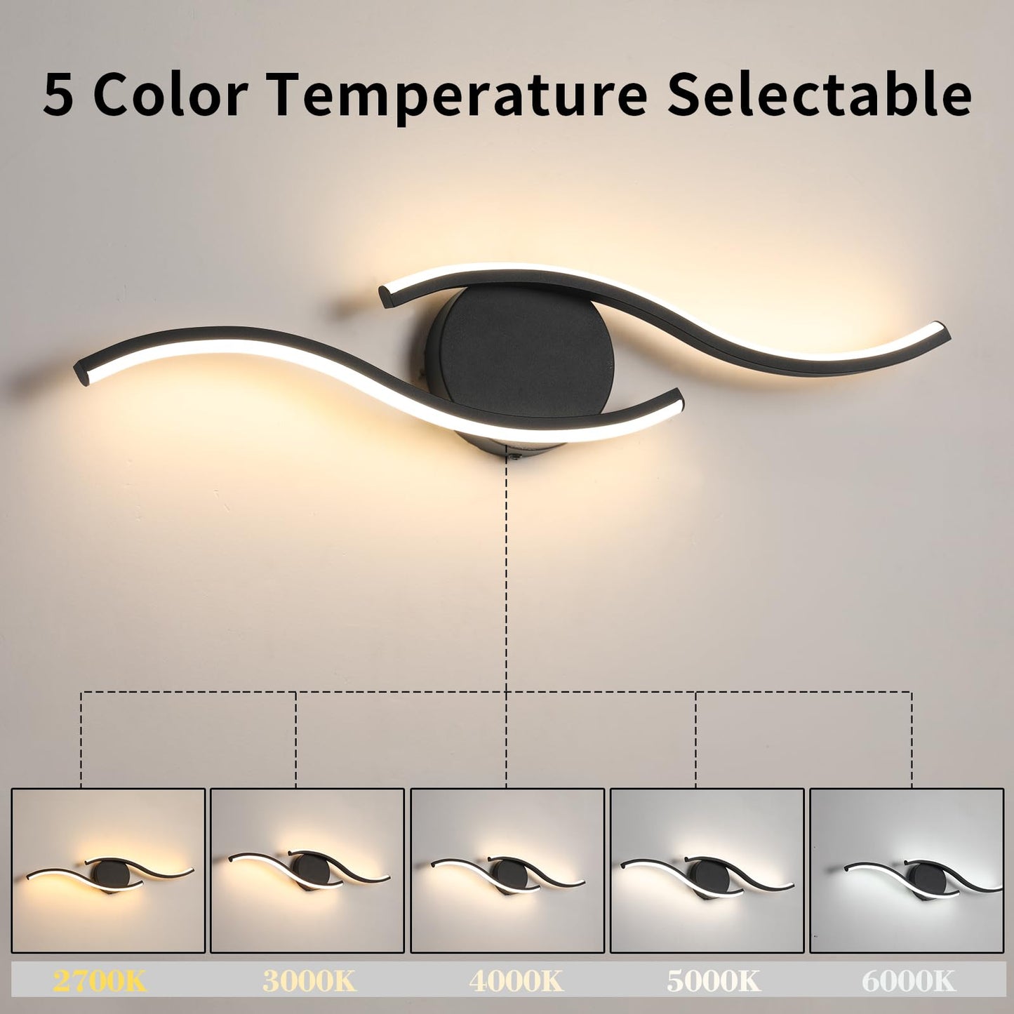 Black Bathroom Light Fixtures Over Mirror, 24 Inch Modern Bathroom Vanity Light Bar 96 LED Beads, 1300LM Brightness 5 Color, Vanity Lighting Fixture for Bathroom, Led Bathroom Sconces, UL & FCC Cert.