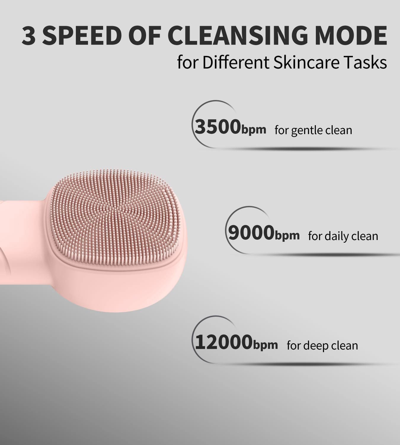 Facial Cleansing Brush – Rechargeable Electric Face Scrubber with 3 Modes, Soft Silicone Cleanser Brush for Men & Women, Waterproof Face Brush for Deep Cleansing & Exfoliating (Pink)