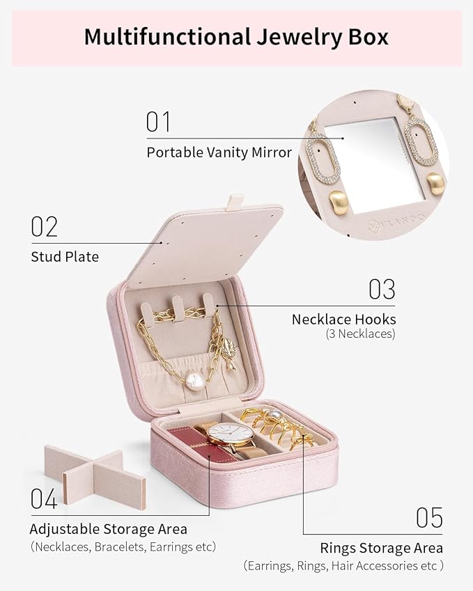 Vlando Travel Essentials for Women Jewelry Box, Travel Accessories for Teen Girl Trendy Stuff, Necklace Organizer Earrings Ring Organizer, Travel Must Have Jewelry Organizer - Letter C, Pink