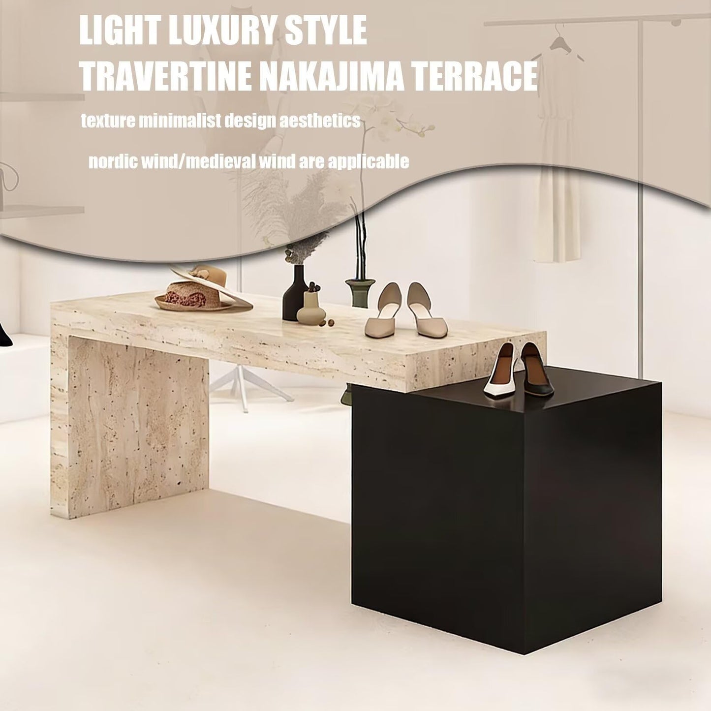HHEvergreenEnsemble Retail Display Stand with Modern & Elegant Style, Handbag Display Rack & Shoe Stand Includes Double-Layer Design, for Boutique Retail Stores, 47.24 in