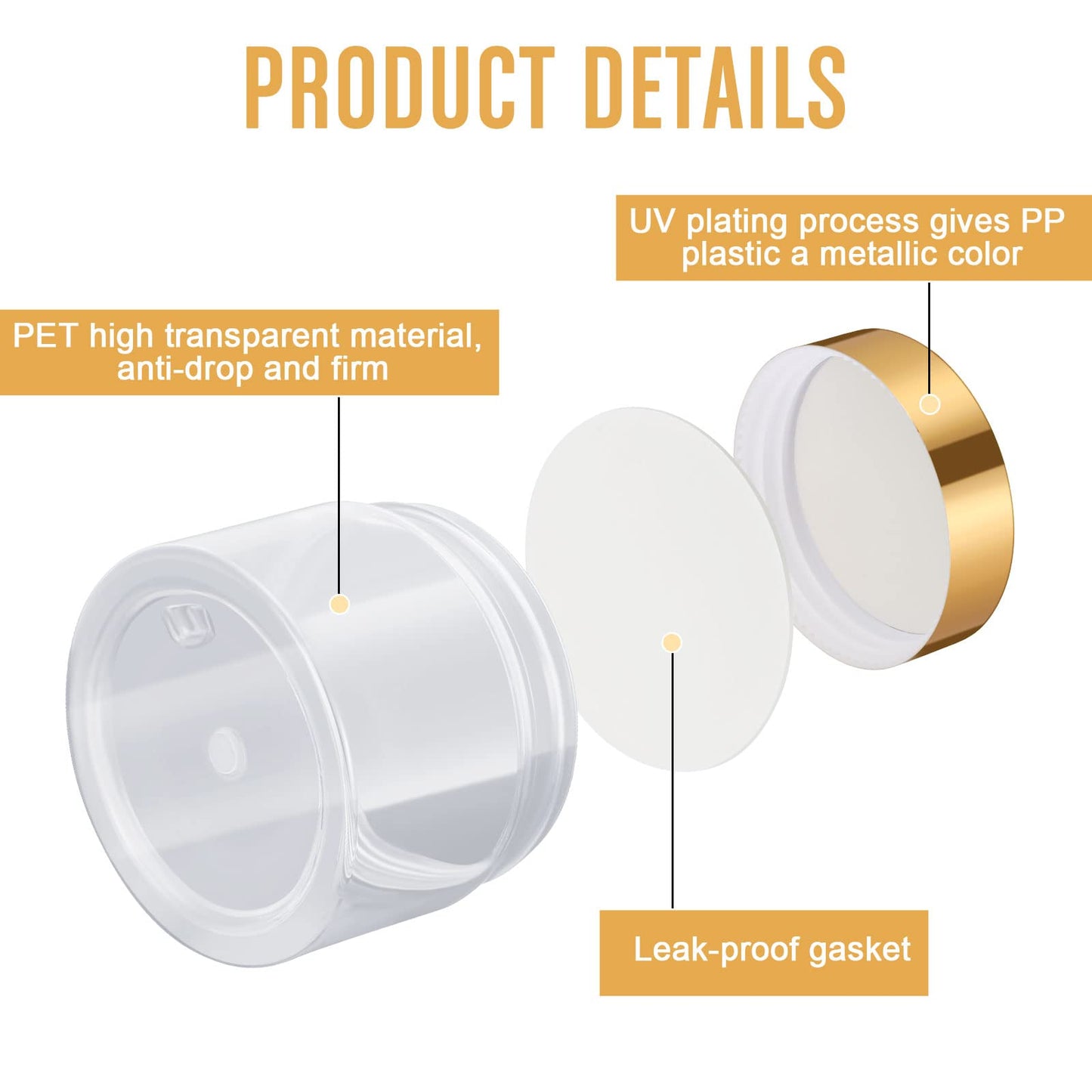 SATINIOR 100 Pcs Plastic Jars with Lids Small Containers Lids Wide Mouth Small Plastic Containers for Lotion Cream Rhinestones Body Butters Travel Storage(1 oz,Gold)